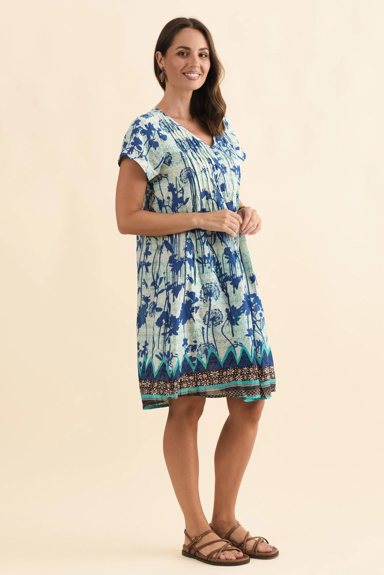 Sabina Cobalt Dandelion Crinkle Cotton Dress - Image 3