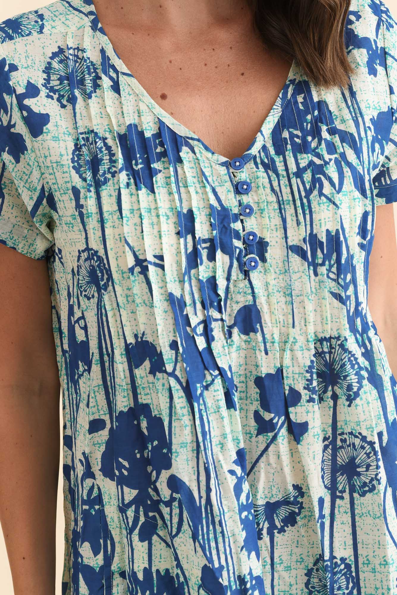 Sabina Cobalt Dandelion Crinkle Cotton Dress - Image 5