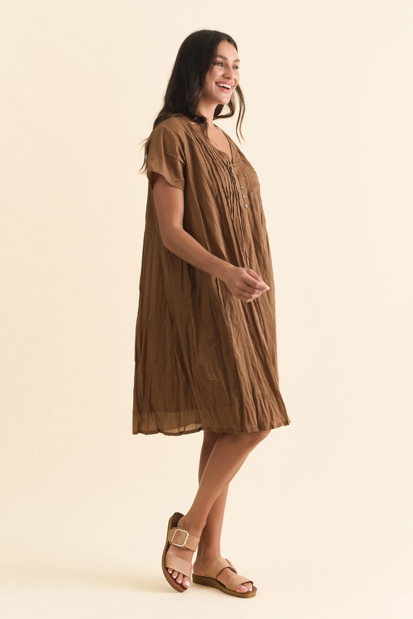 Sabina Mocha Crinkle Cotton Dress - Image 3