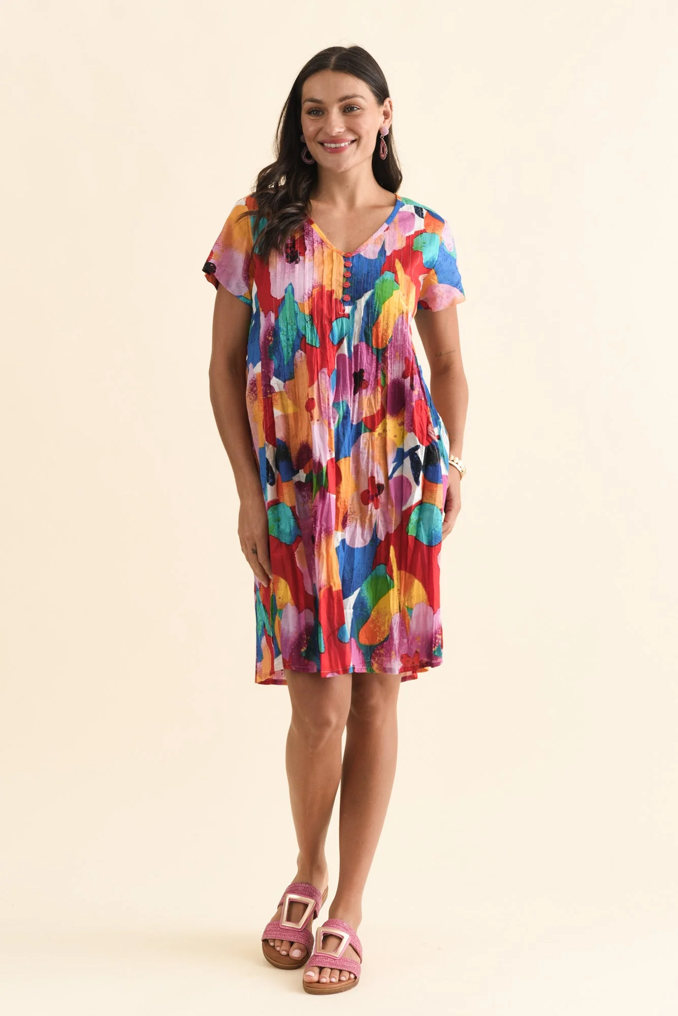 Sabina Pink Bloom Crinkle Cotton Dress