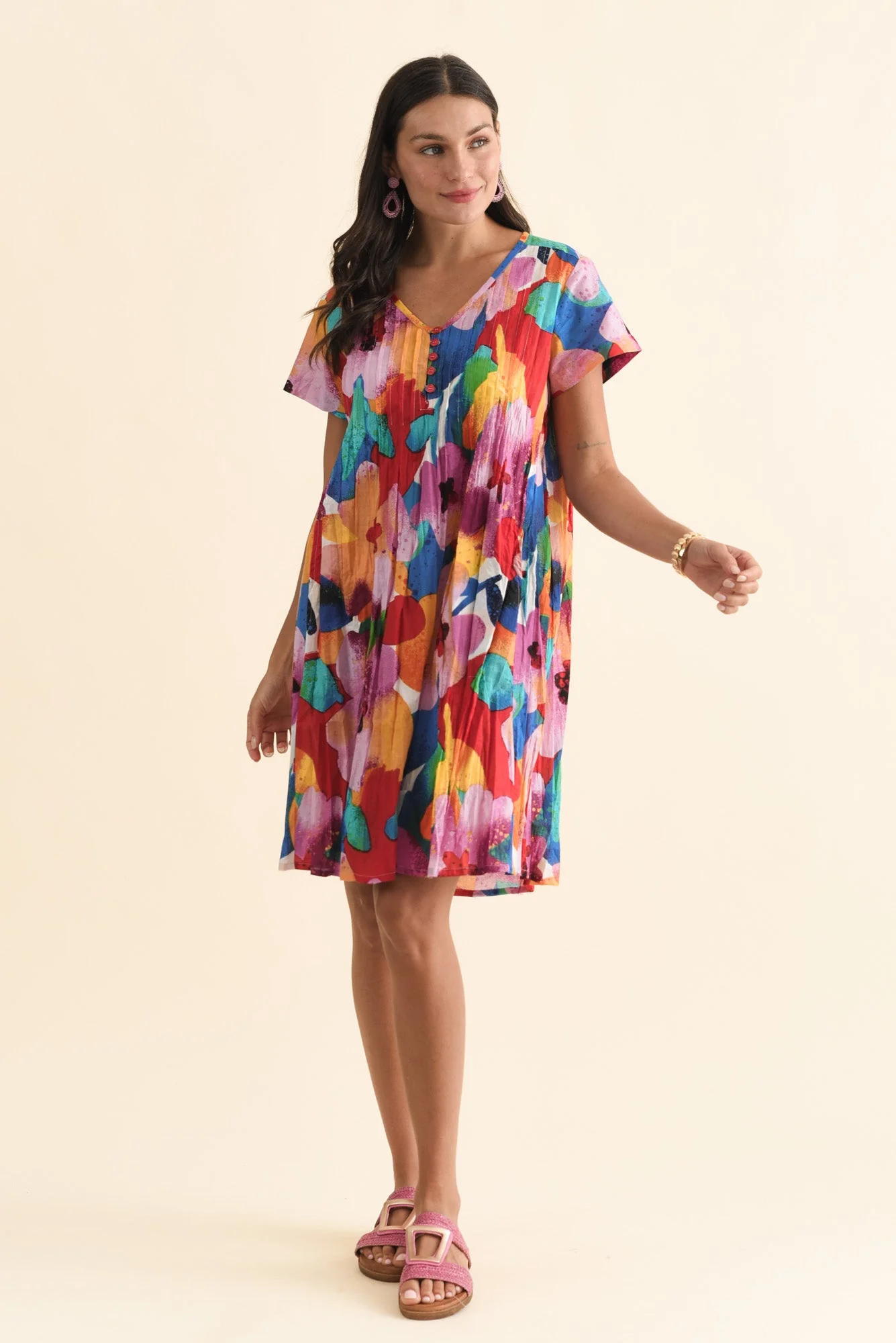 Sabina Pink Bloom Crinkle Cotton Dress - Image 2