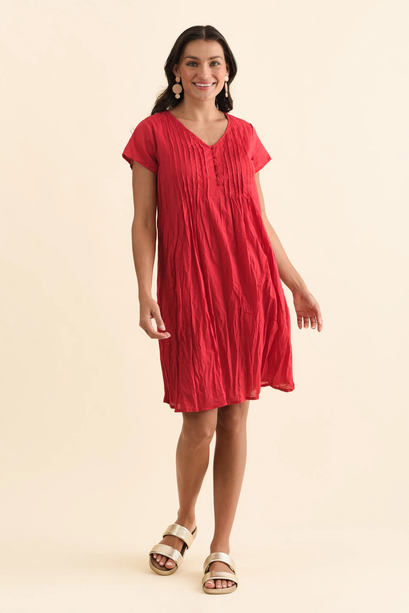 Sabina Red Crinkle Cotton Dress - Image 2