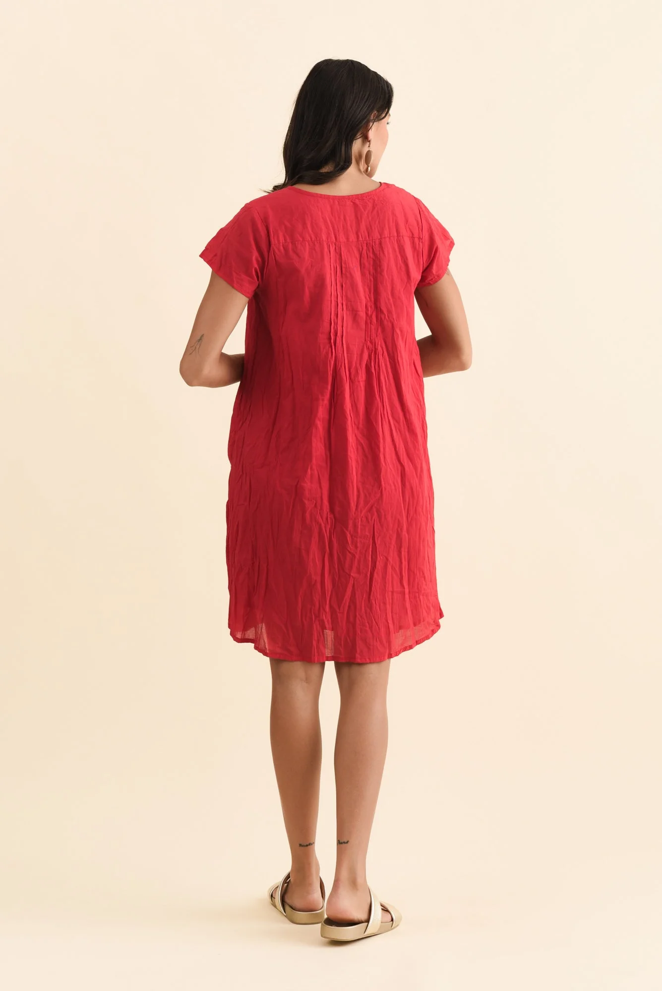 Sabina Red Crinkle Cotton Dress - Image 4