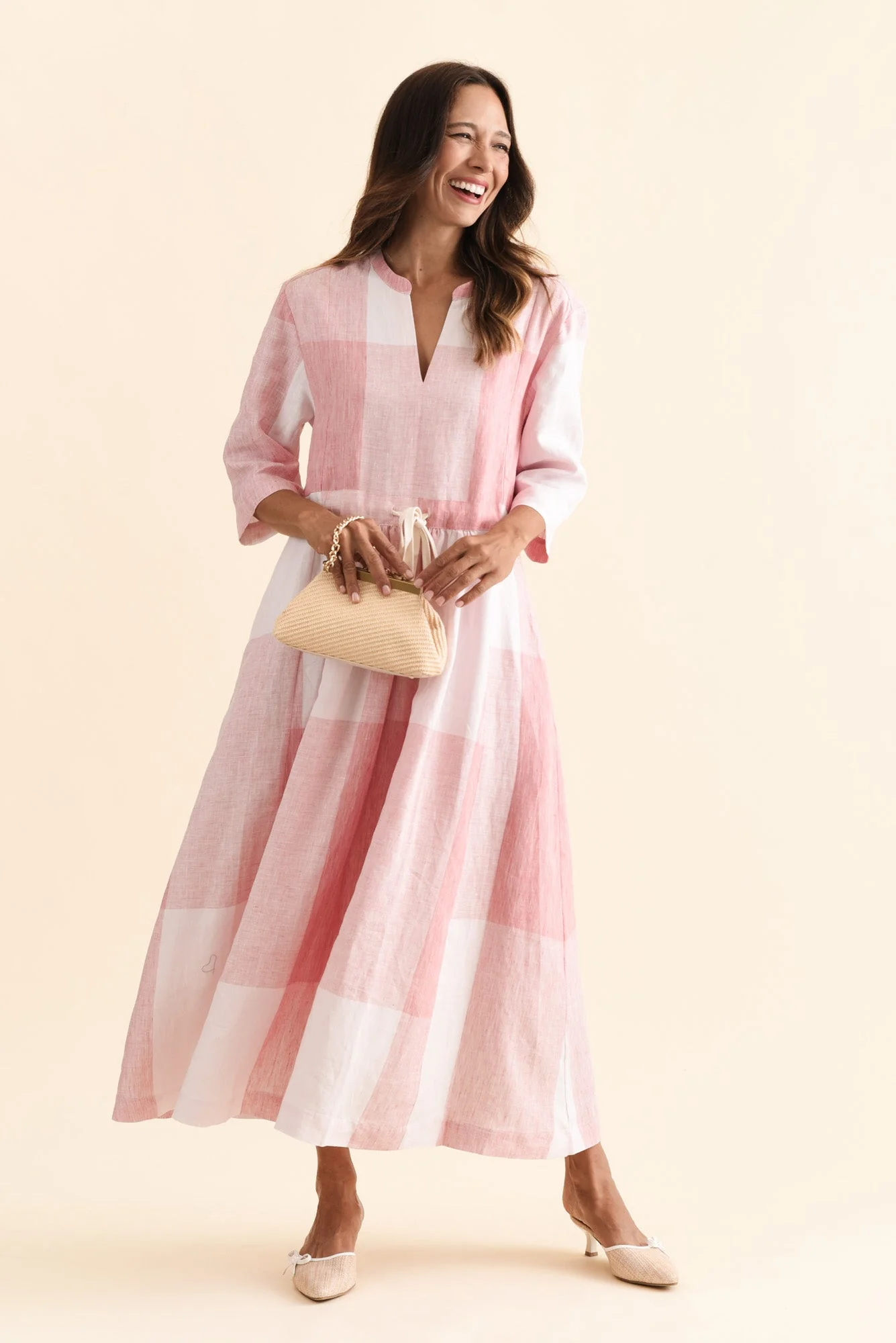 Safria Pink Check Linen Dress