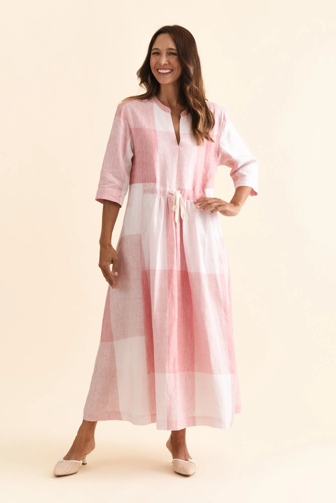 Safria Pink Check Linen Dress - Image 2