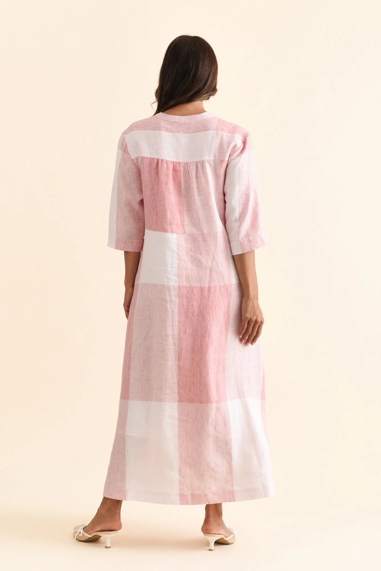 Safria Pink Check Linen Dress - Image 4