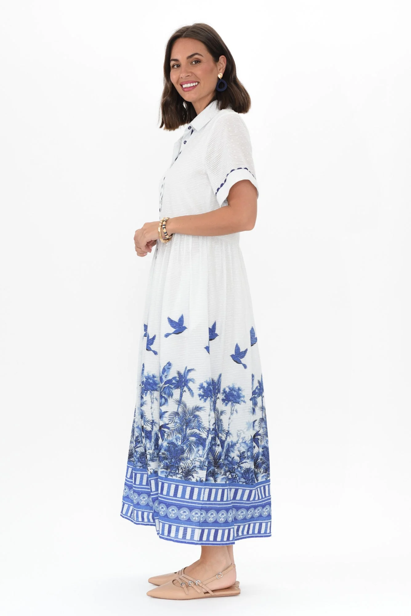 Sagara Blue Tropical Cotton Tie Dress - Image 4