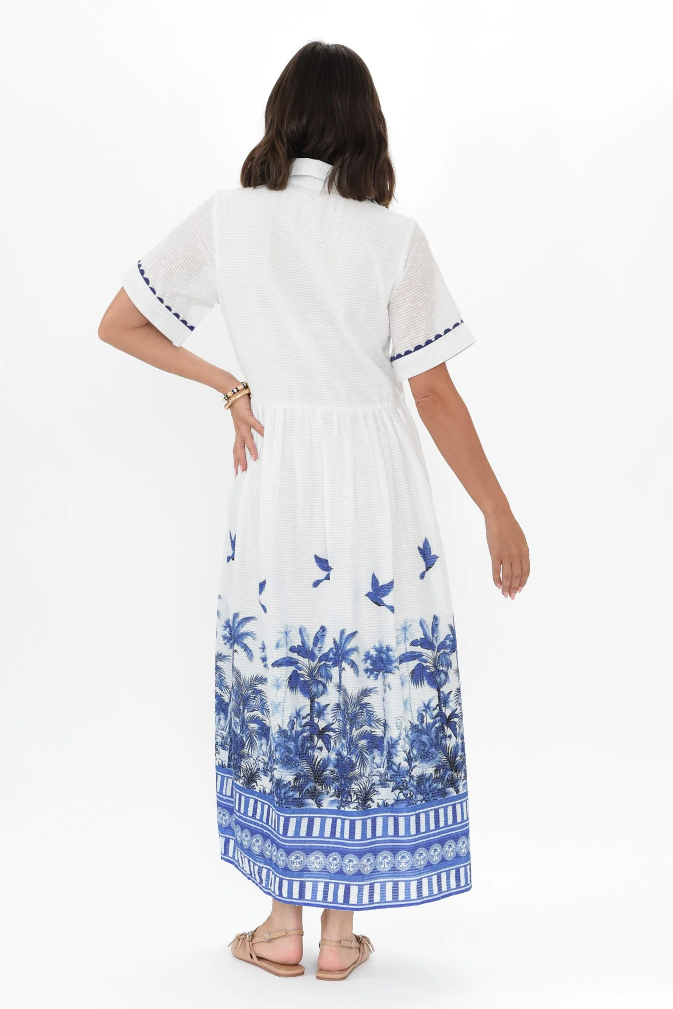 Sagara Blue Tropical Cotton Tie Dress - Image 5
