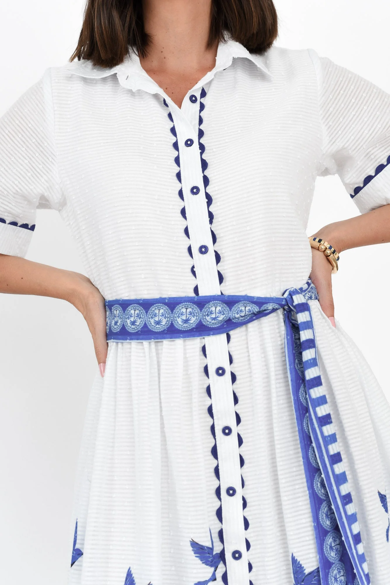 Sagara Blue Tropical Cotton Tie Dress - Image 6