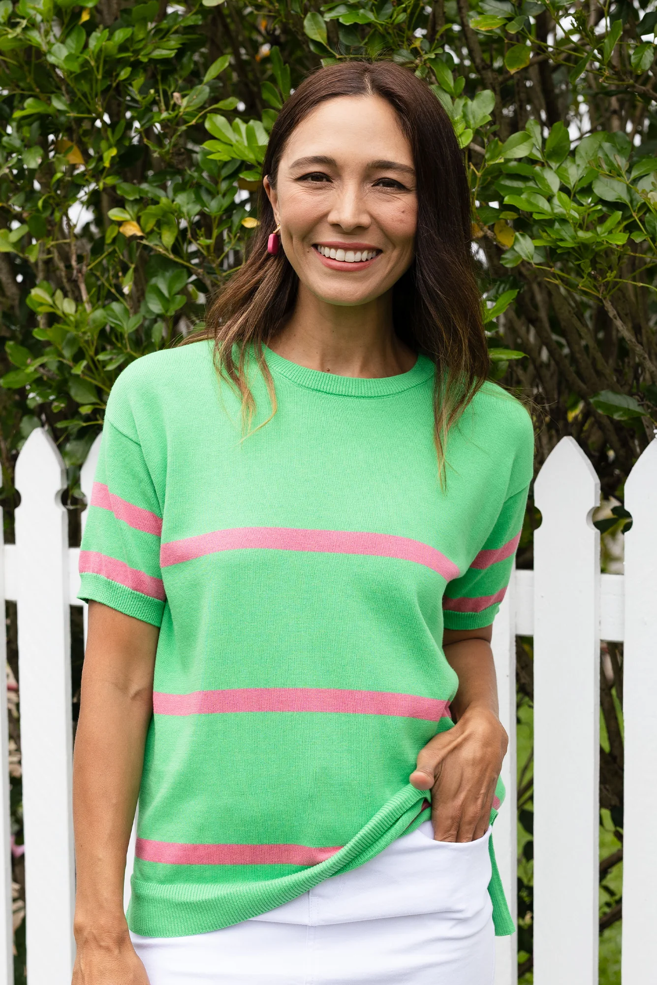 Sage Green Stripe Cotton Knit Top