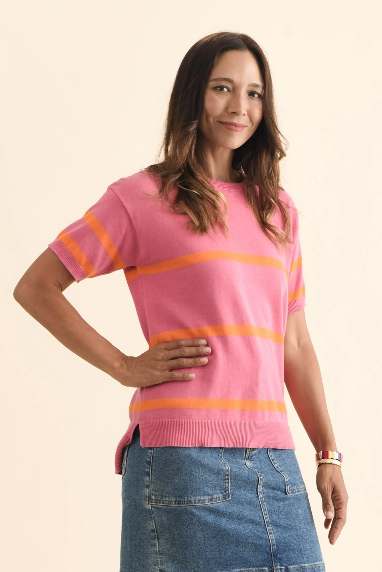 Sage Pink Stripe Cotton Knit Top - Image 3