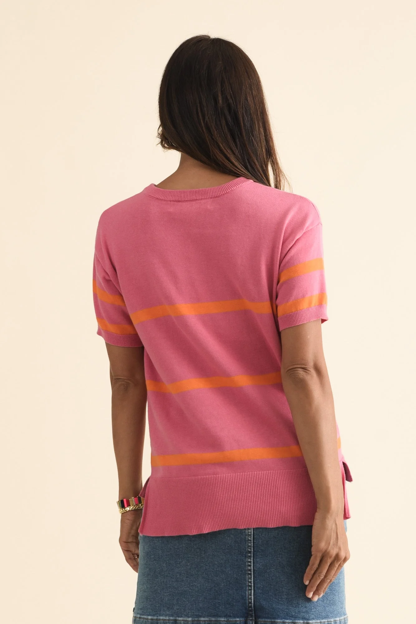 Sage Pink Stripe Cotton Knit Top - Image 4