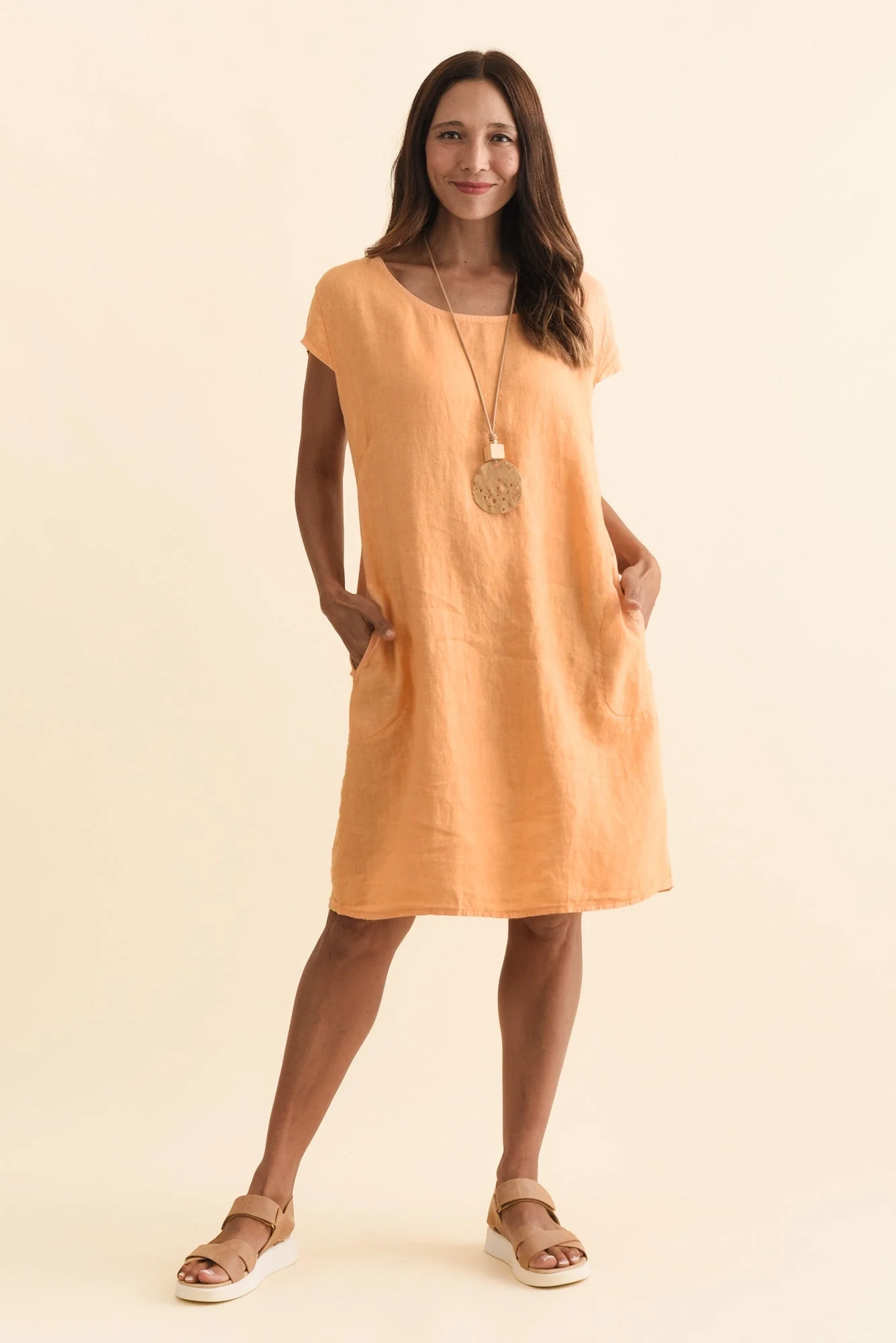 Sahara Peach Linen Pocket Dress