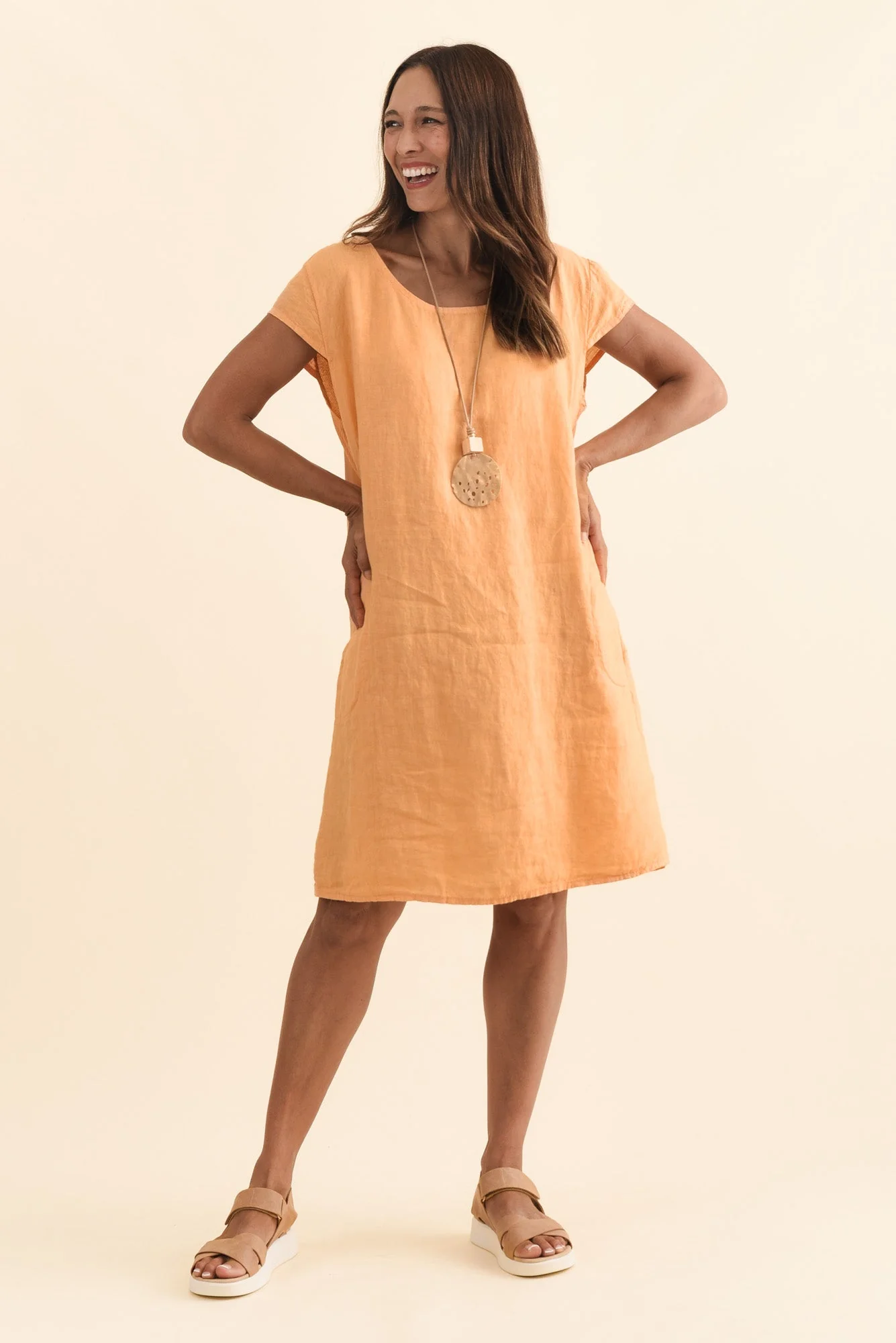 Sahara Peach Linen Pocket Dress - Image 2