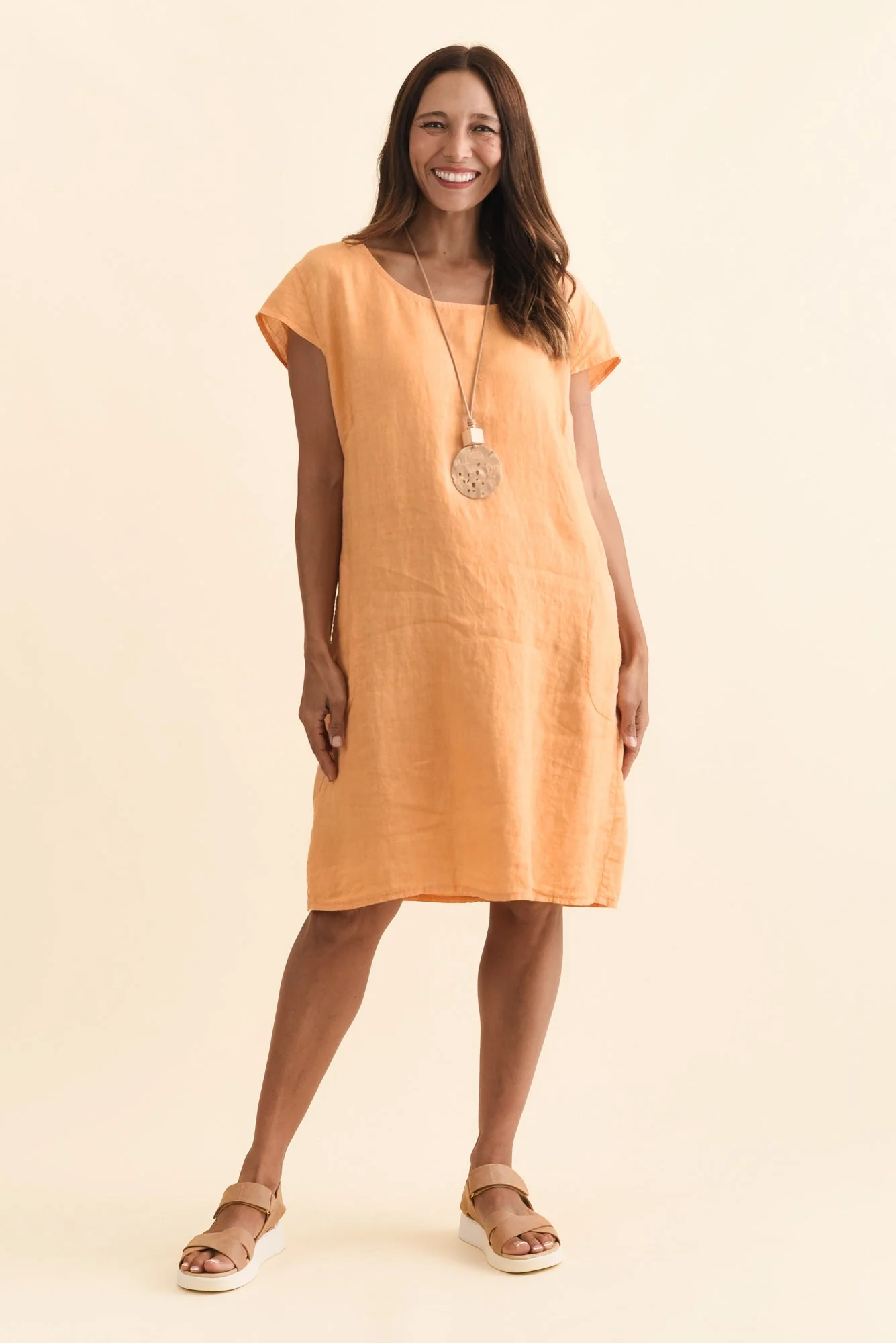 Sahara Peach Linen Pocket Dress - Image 6