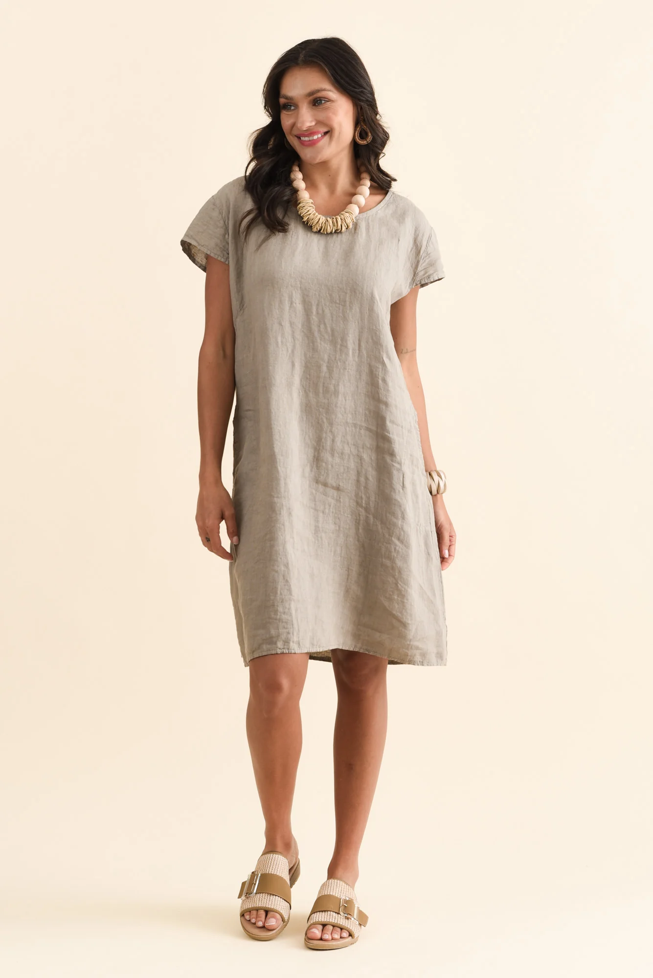 Sahara Taupe Linen Pocket Dress