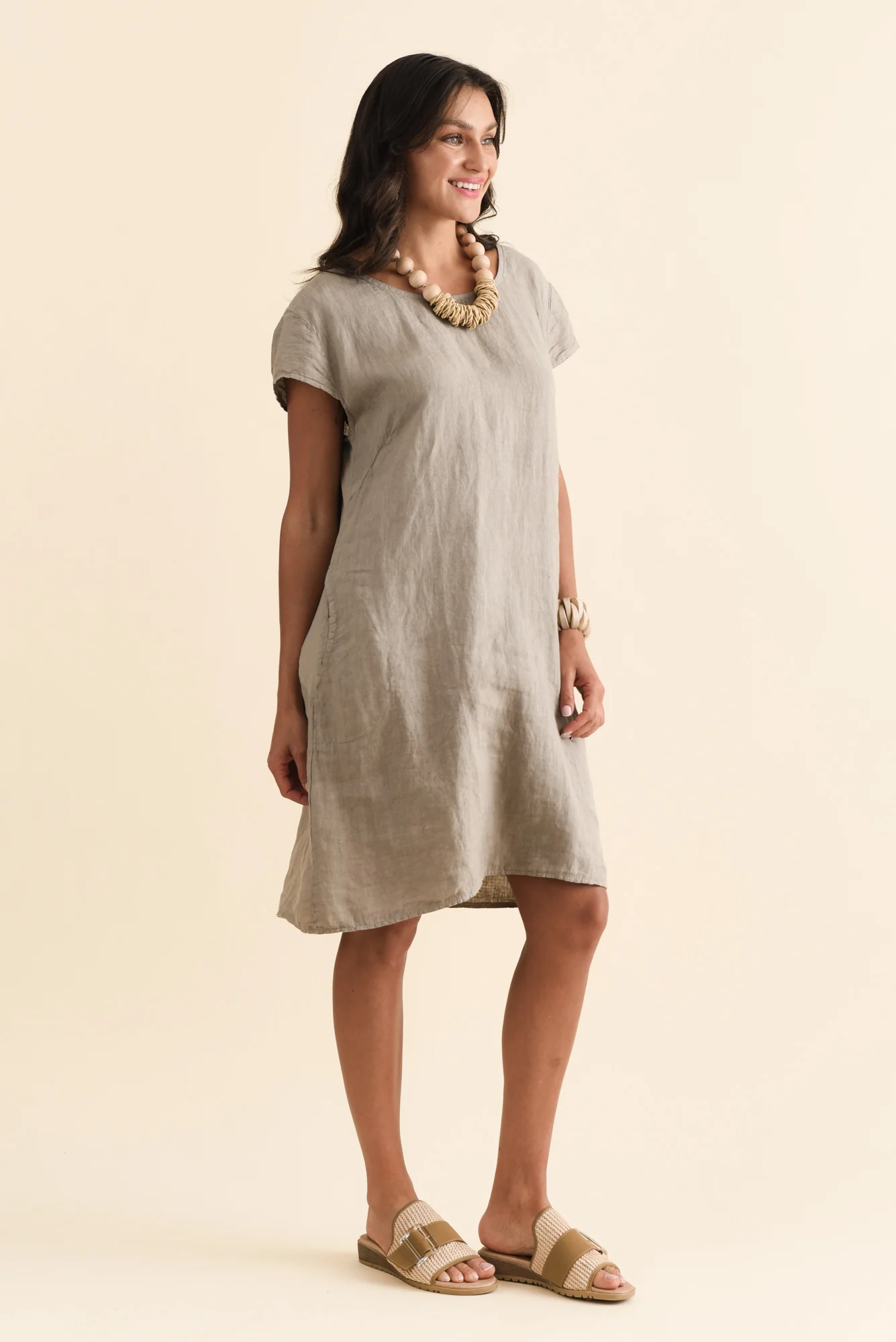 Sahara Taupe Linen Pocket Dress - Image 3