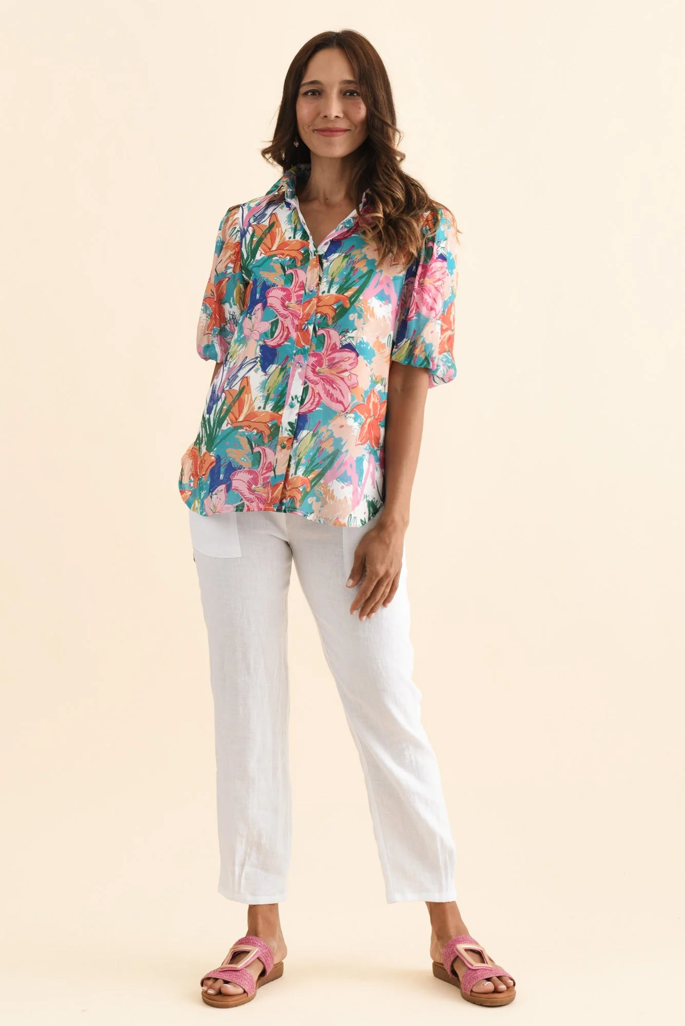 Salma Blue Lily Puff Sleeve Shirt - Image 2