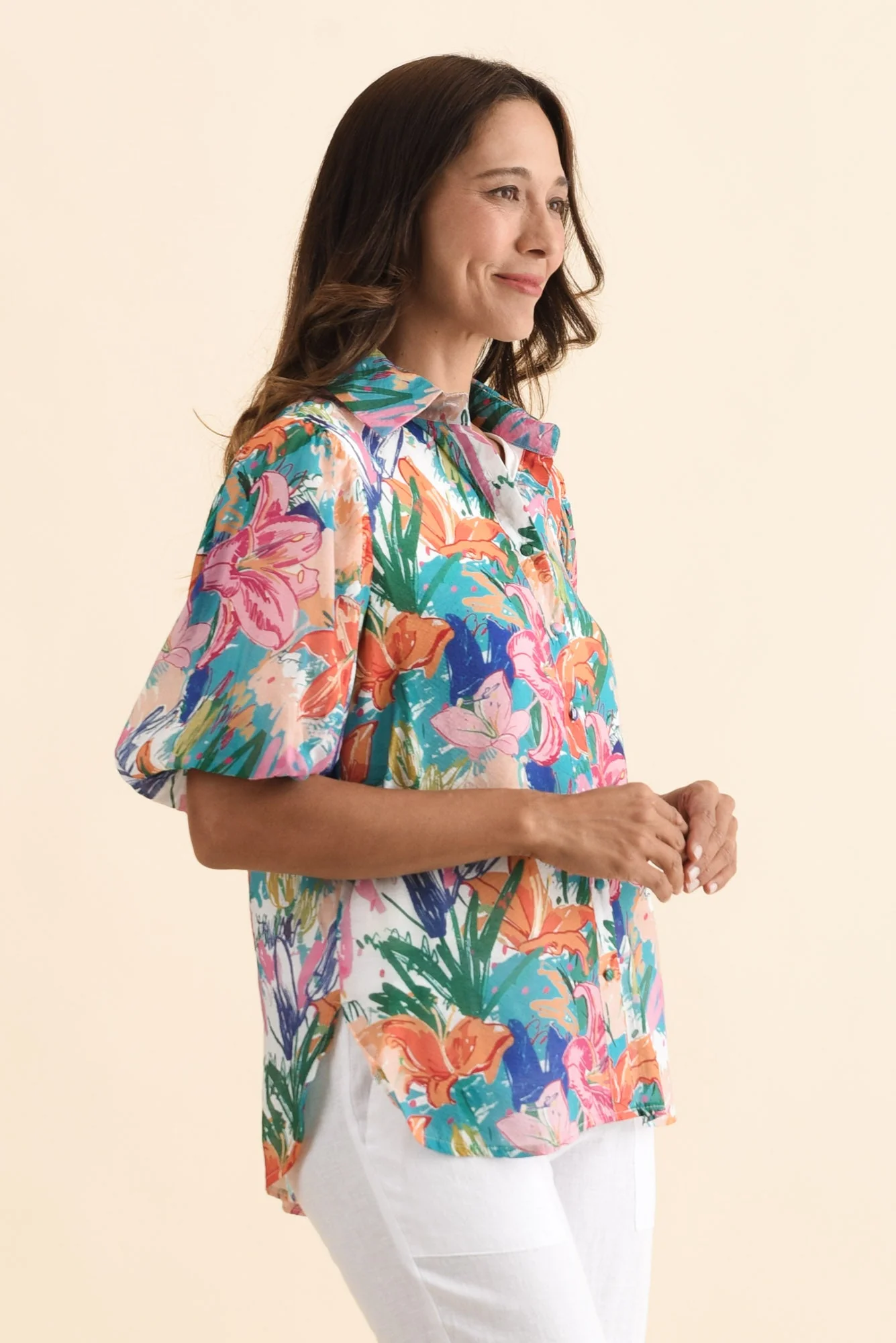Salma Blue Lily Puff Sleeve Shirt - Image 3