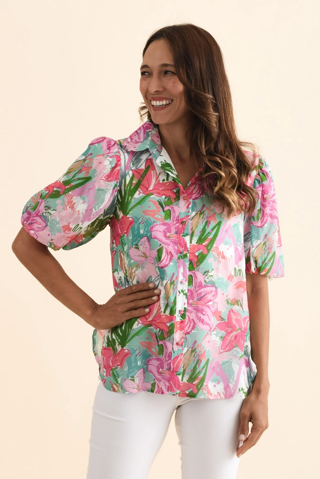 Salma Pink Lily Puff Sleeve Shirt