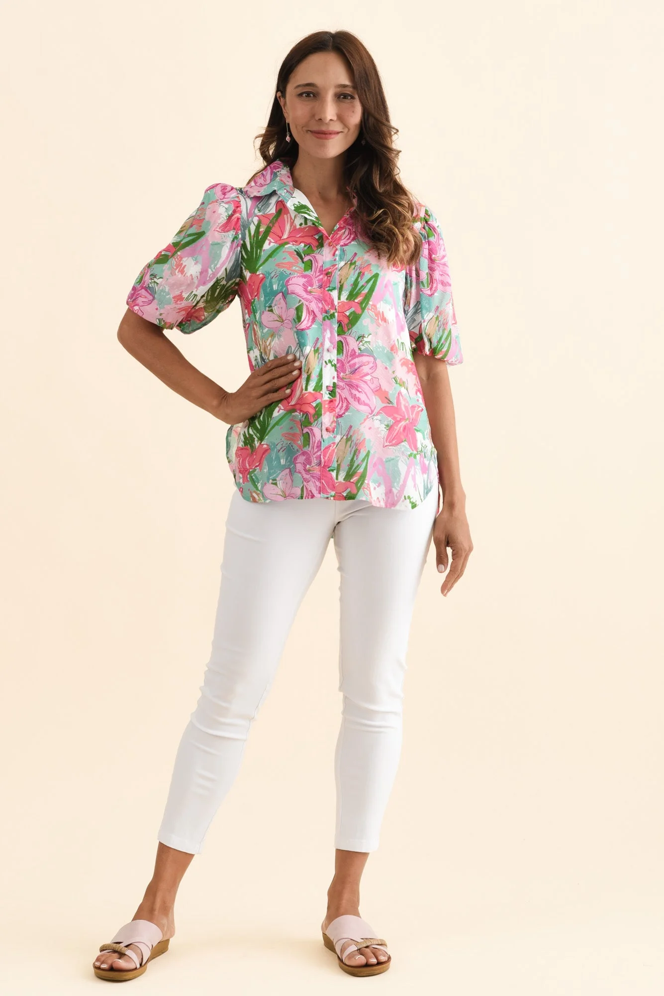 Salma Pink Lily Puff Sleeve Shirt - Image 2