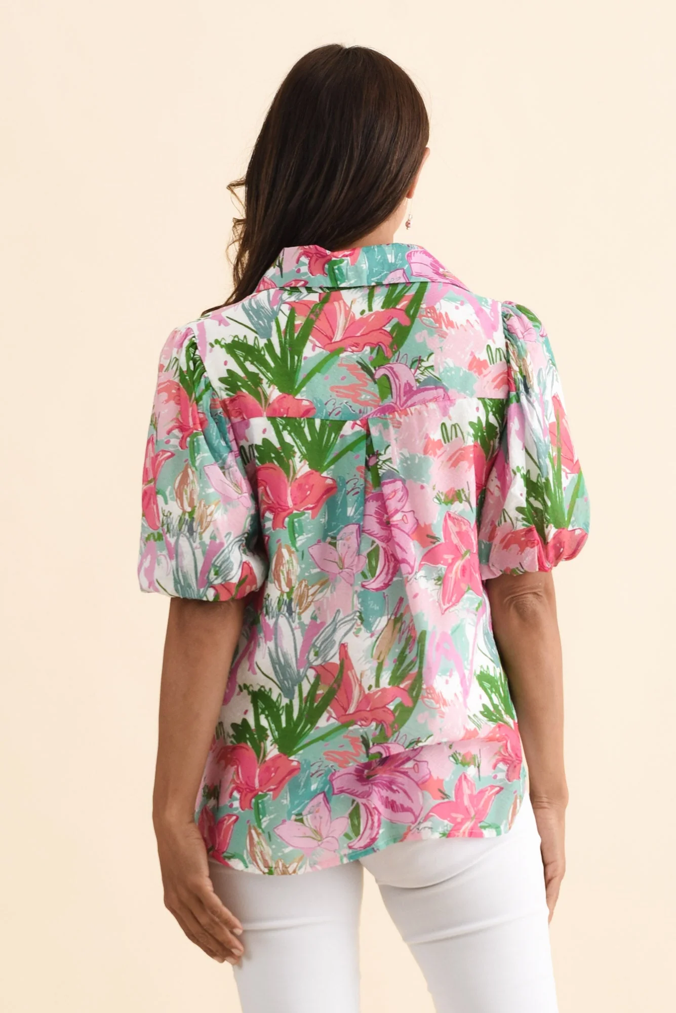 Salma Pink Lily Puff Sleeve Shirt - Image 4