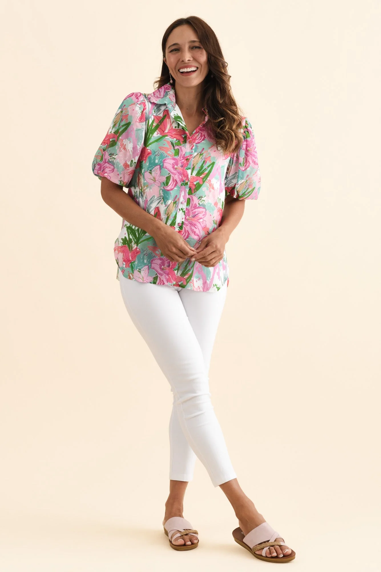 Salma Pink Lily Puff Sleeve Shirt - Image 6