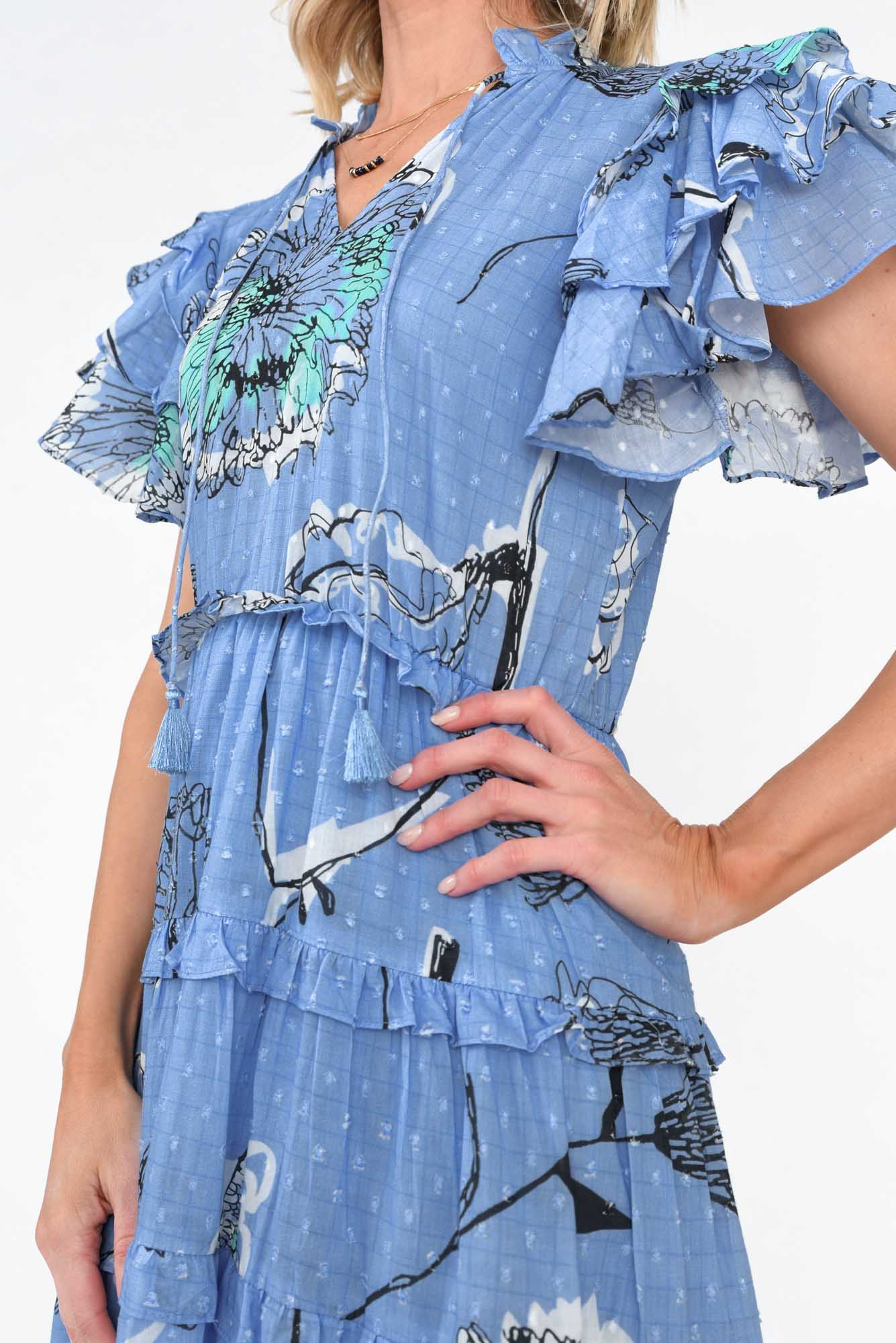 Sana Blue Dandelion Cotton Frill Dress - Image 5