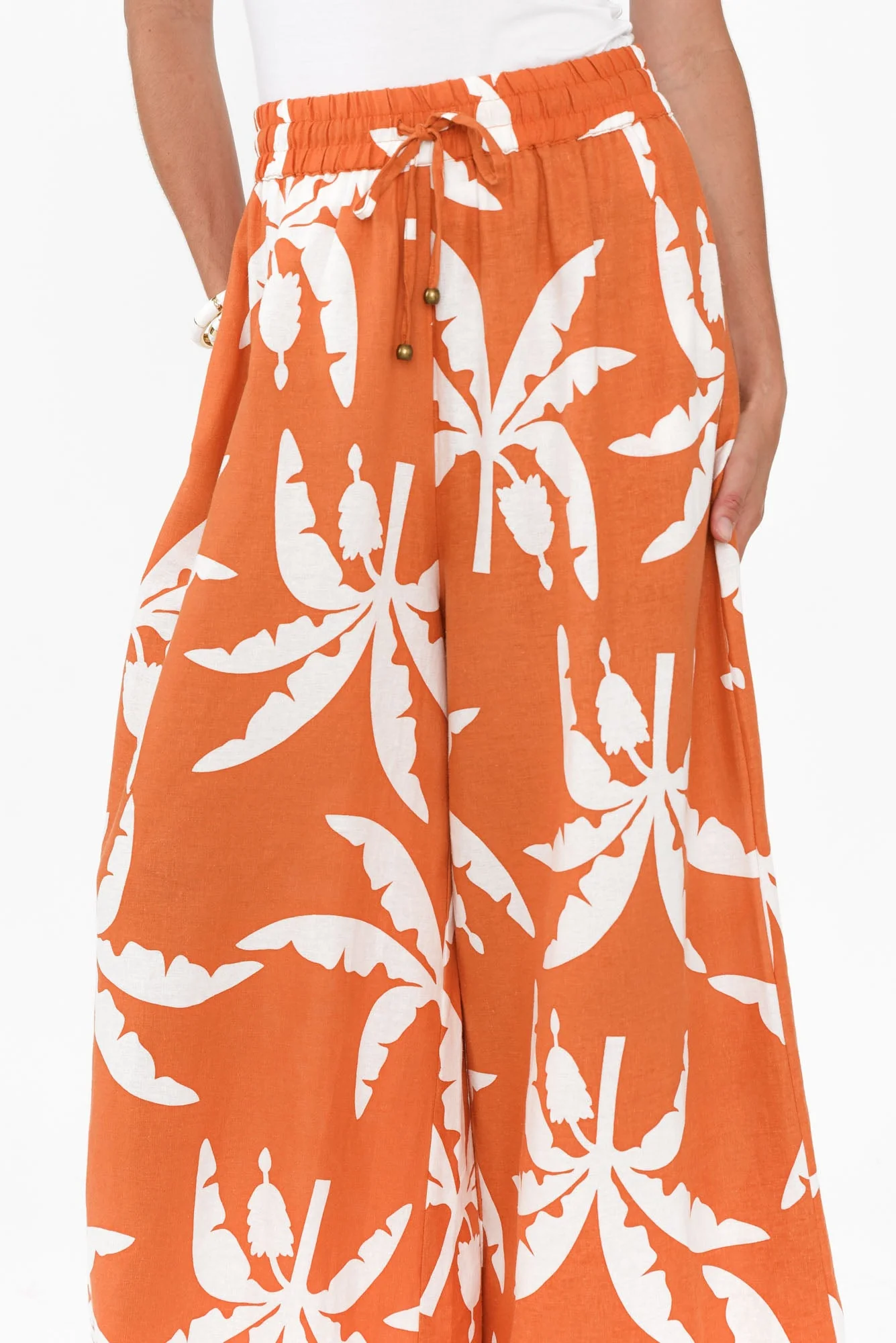 Sandrine Orange Tropical Linen Pants - Image 6
