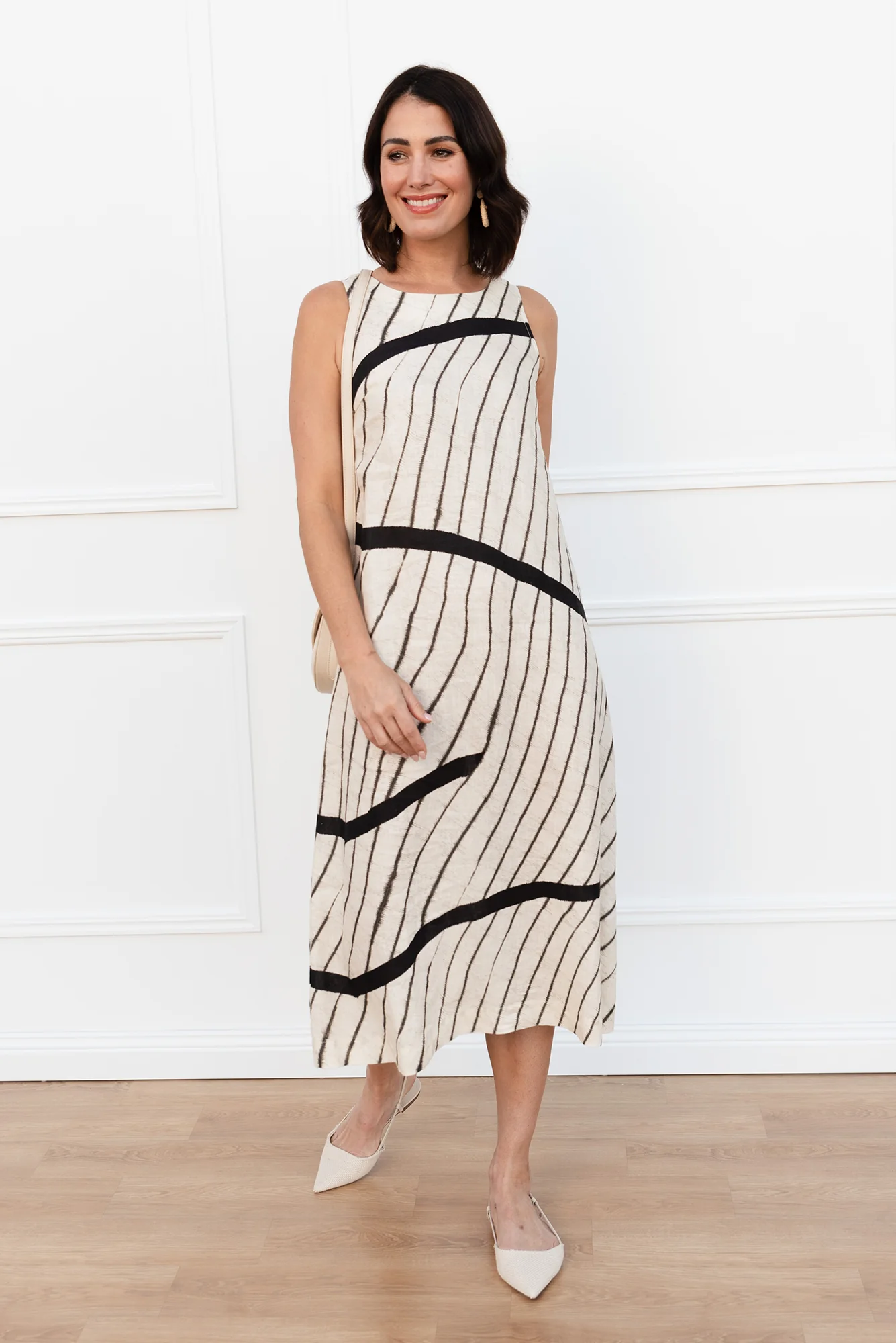 Sasha Black Stripe Linen Dress