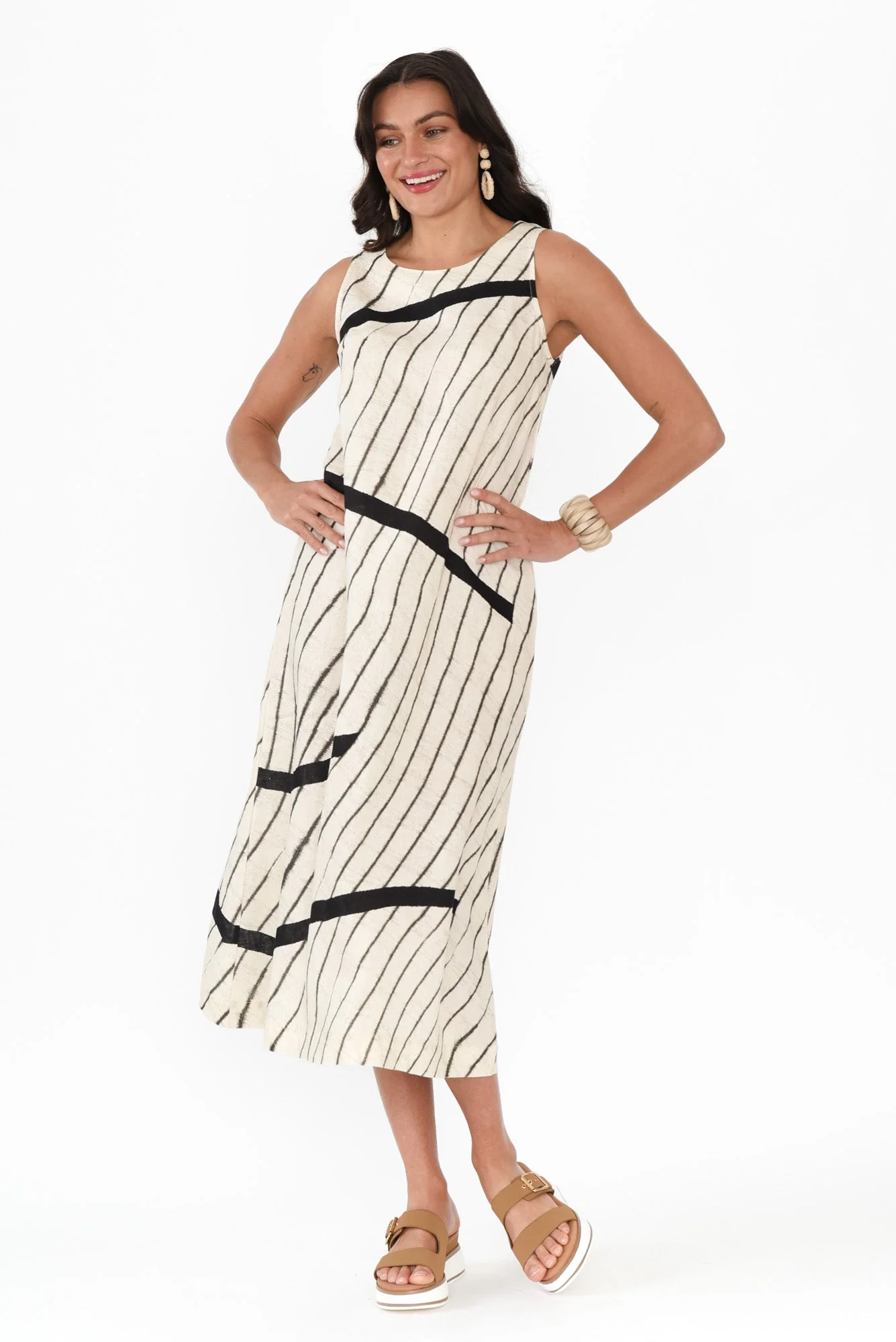 Sasha Black Stripe Linen Dress - Image 2