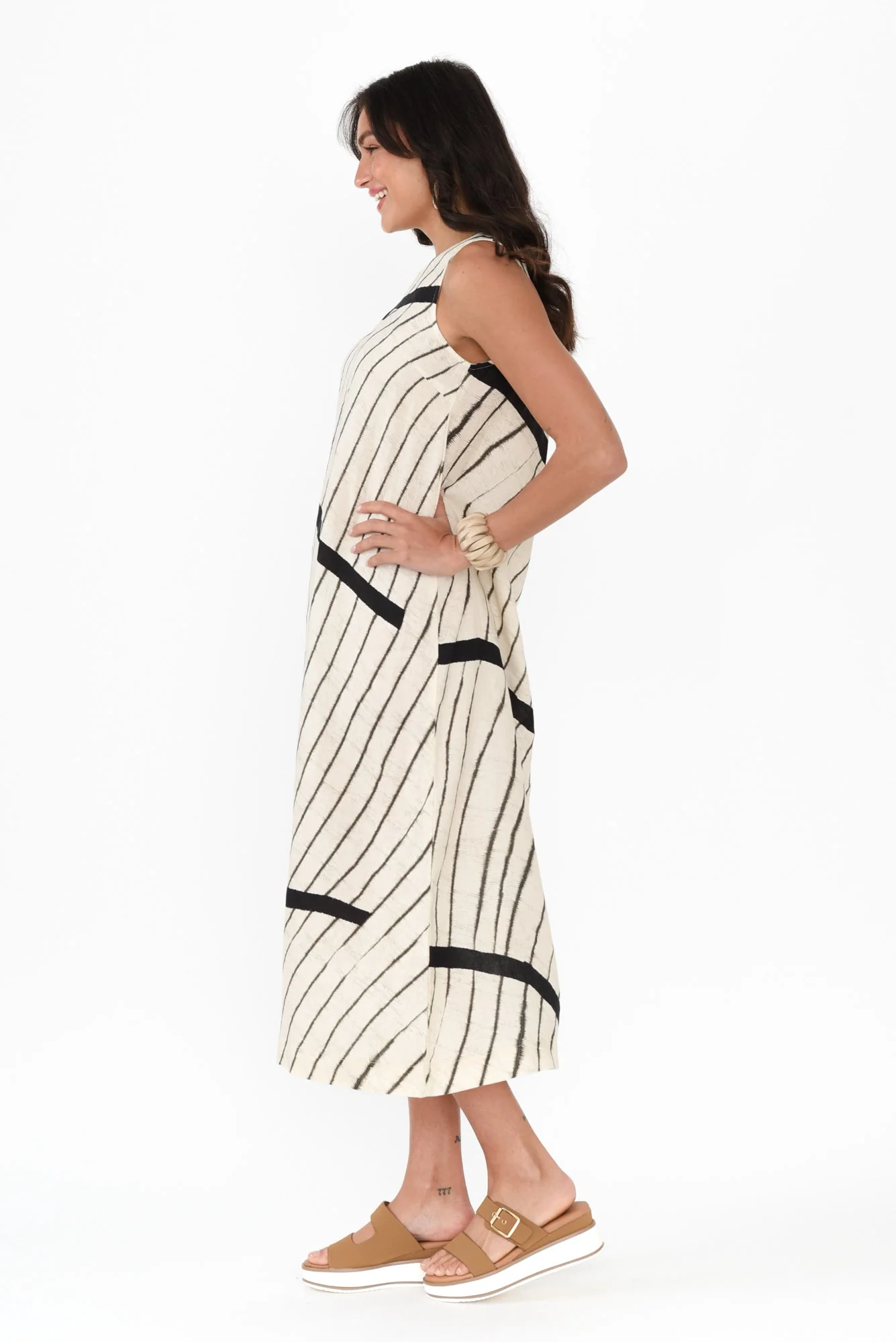 Sasha Black Stripe Linen Dress - Image 4
