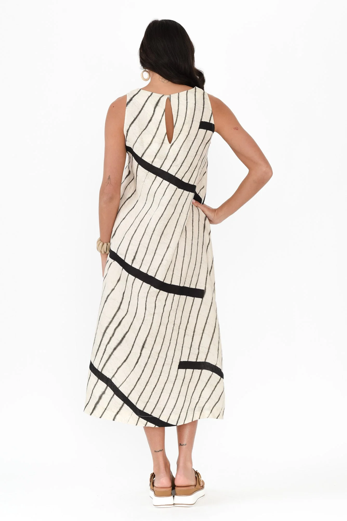 Sasha Black Stripe Linen Dress - Image 5