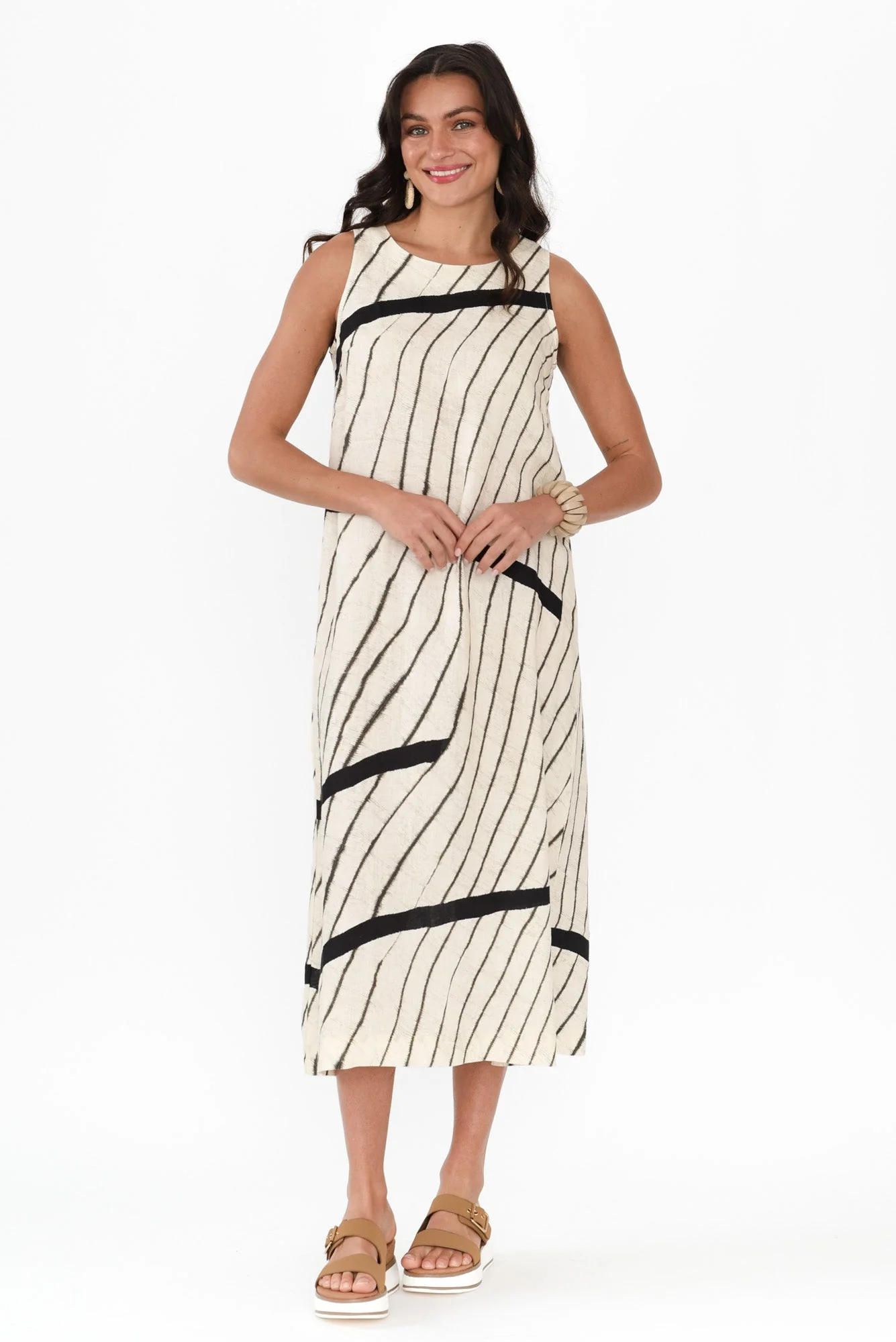 Sasha Black Stripe Linen Dress - Image 7