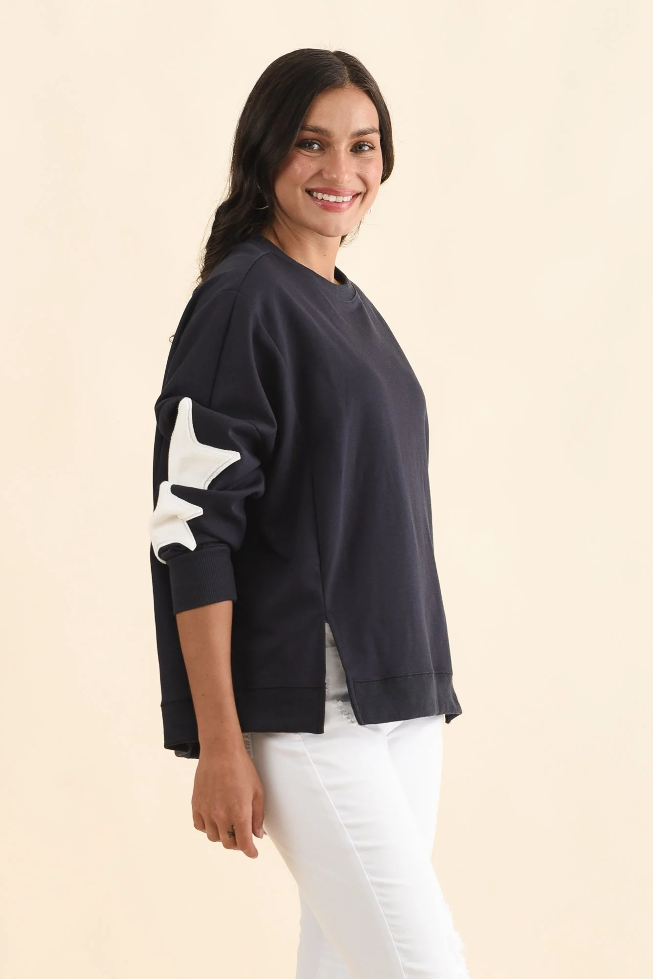 Saskia Navy Cotton Blend Sweatshirt - Image 3
