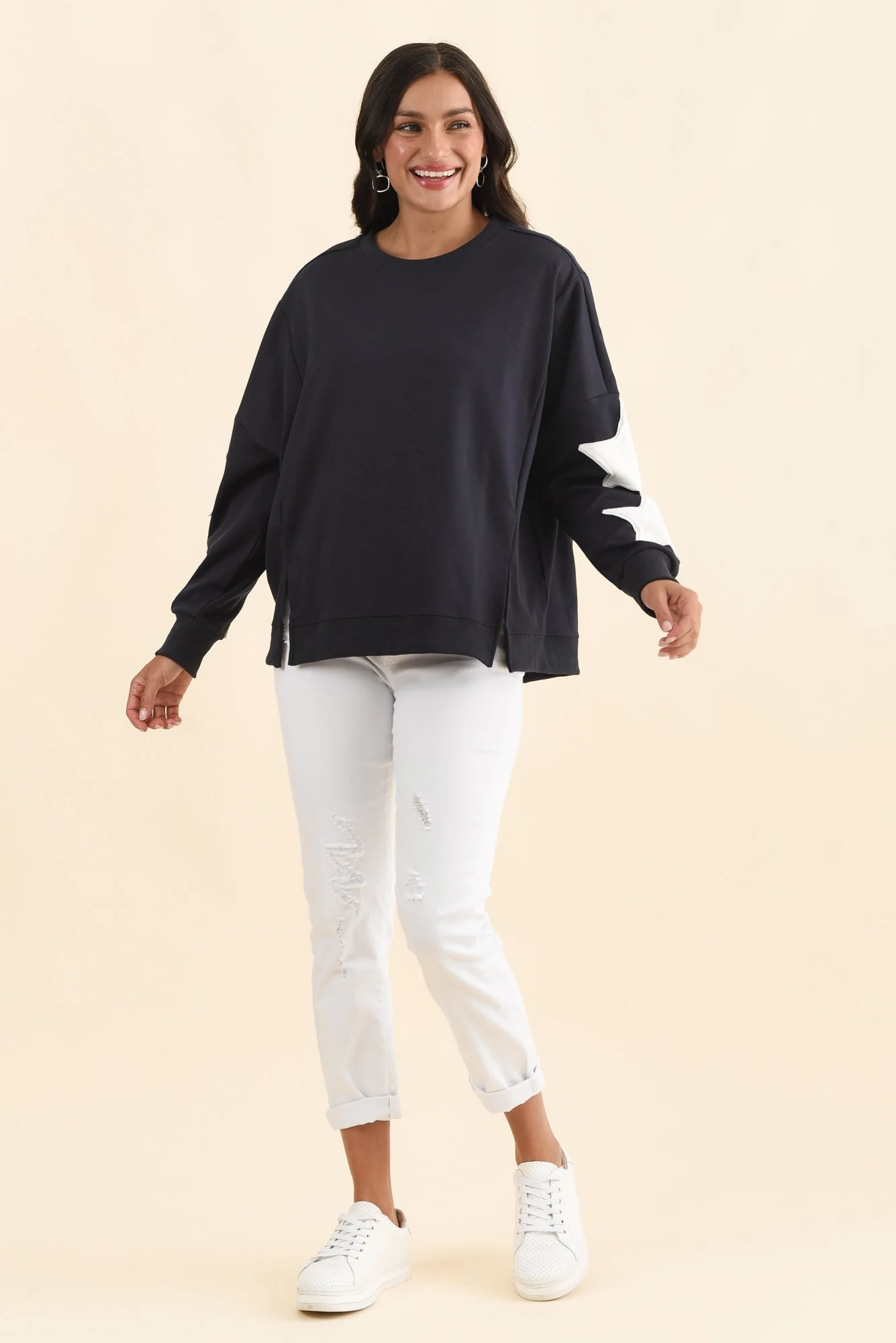 Saskia Navy Cotton Blend Sweatshirt - Image 6