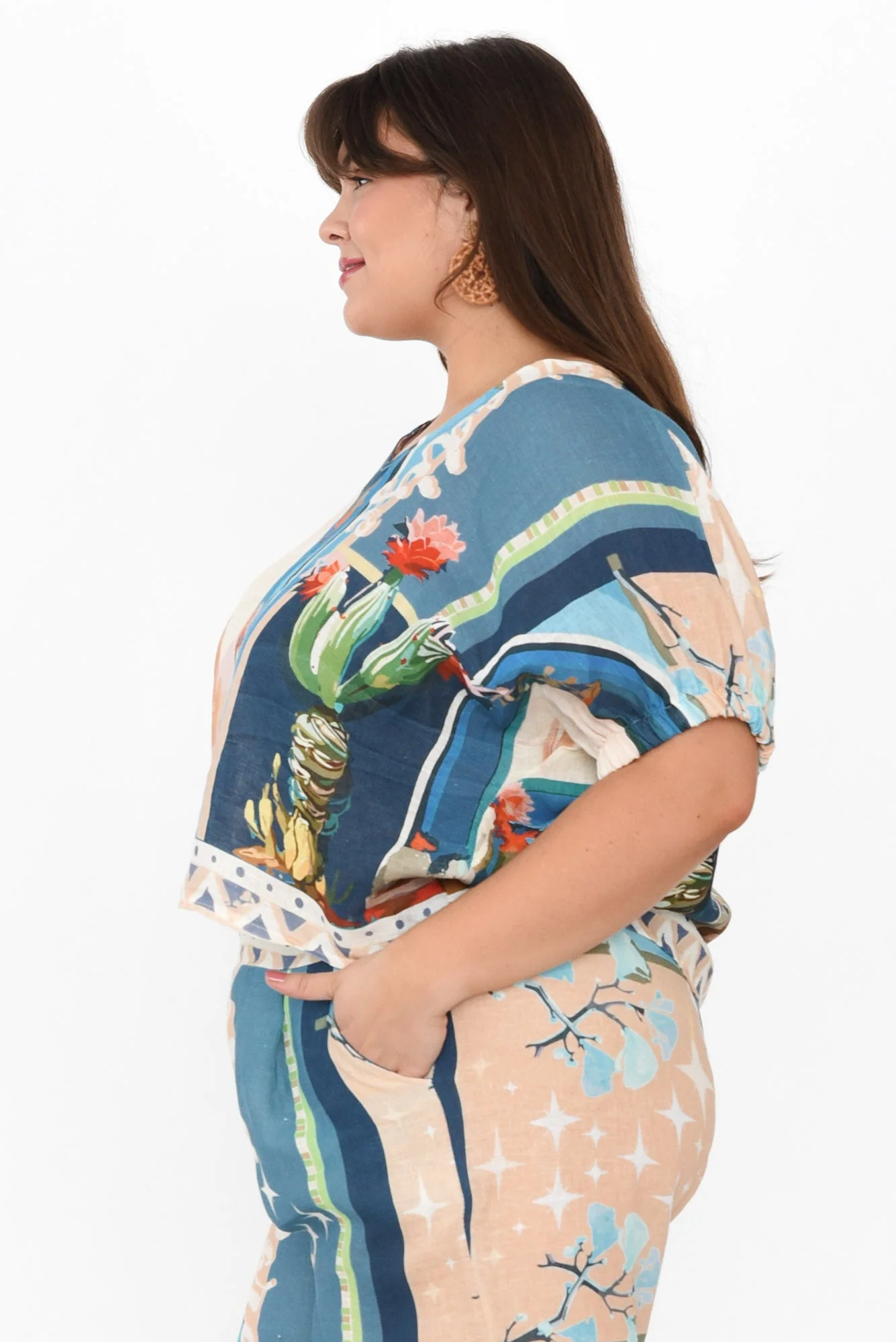 Sayuri Blue Cactus Linen Top - Image 3