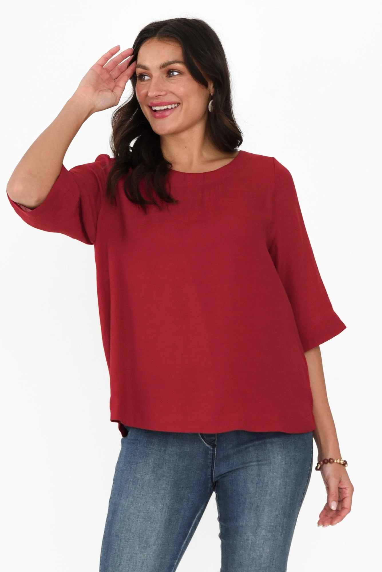 Selena Red 3/4 Sleeve Top