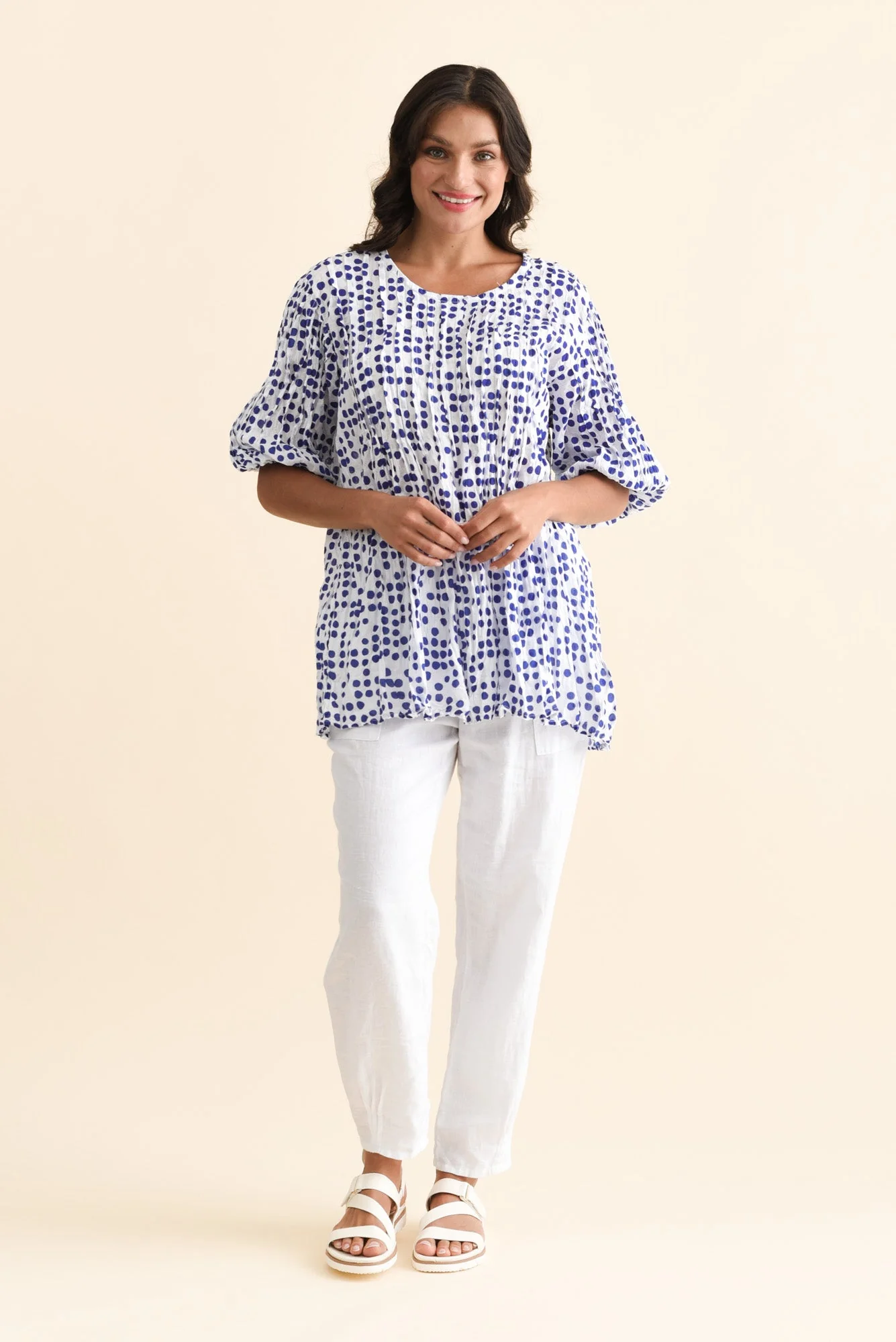 Selma Blue Confetti Crinkle Cotton Top - Image 6