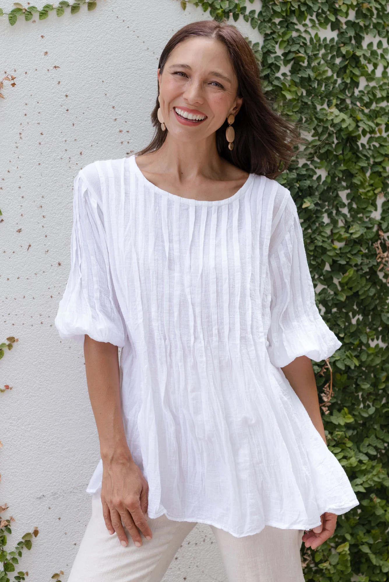 Selma White Crinkle Cotton Top