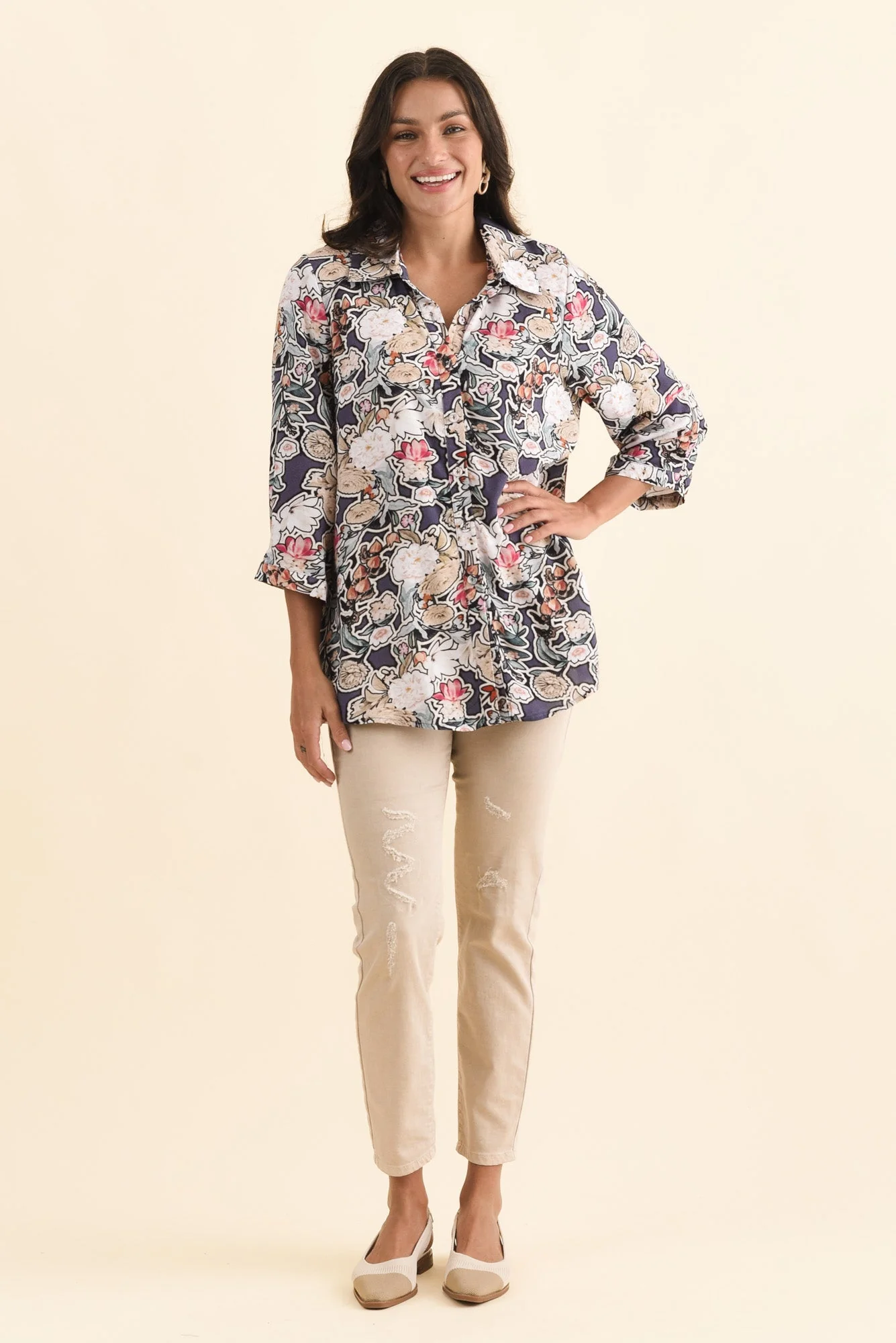 Shanae Navy Garden Collared Shirt - Image 7