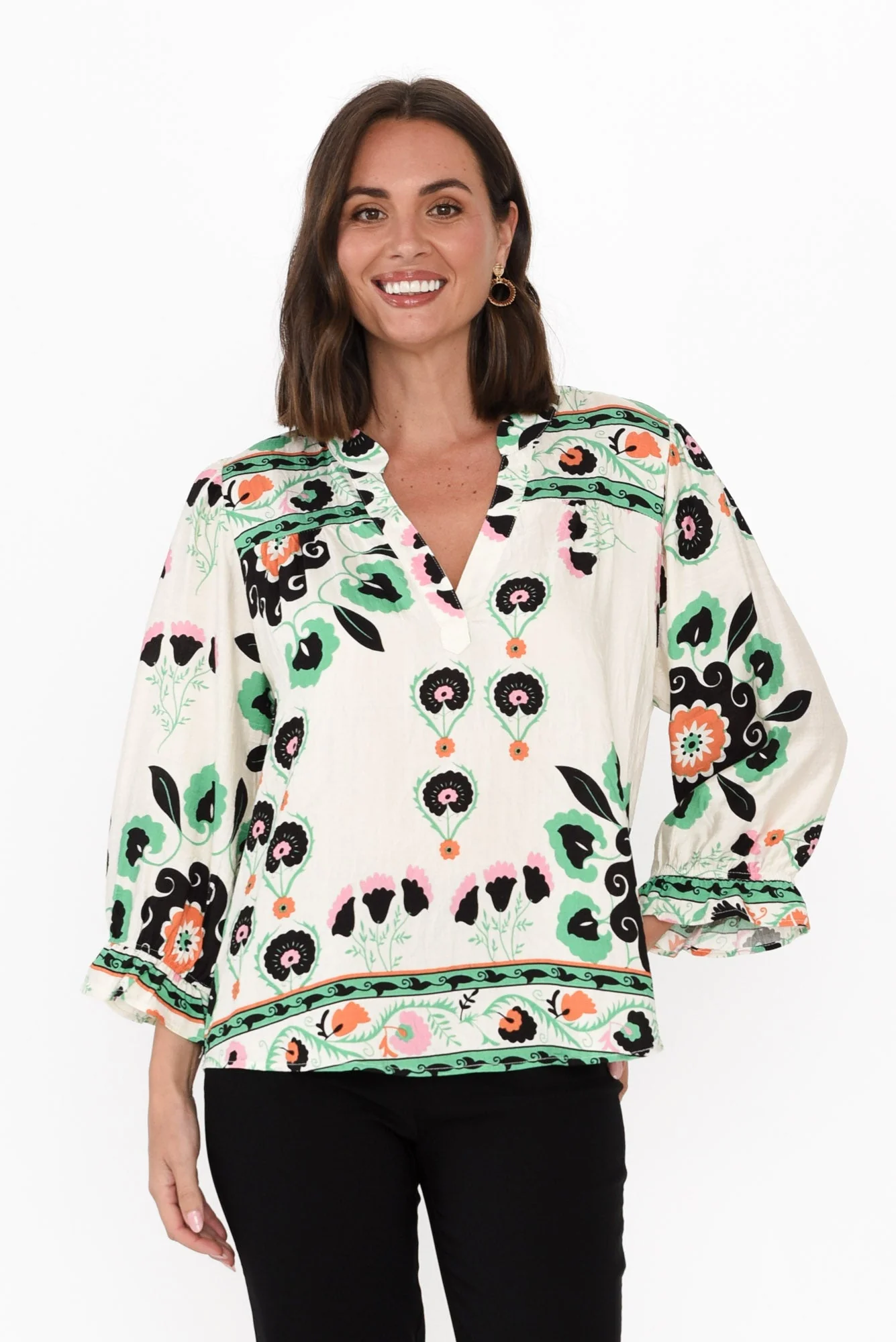 Shanice White Floral Sleeved Top - Image 2