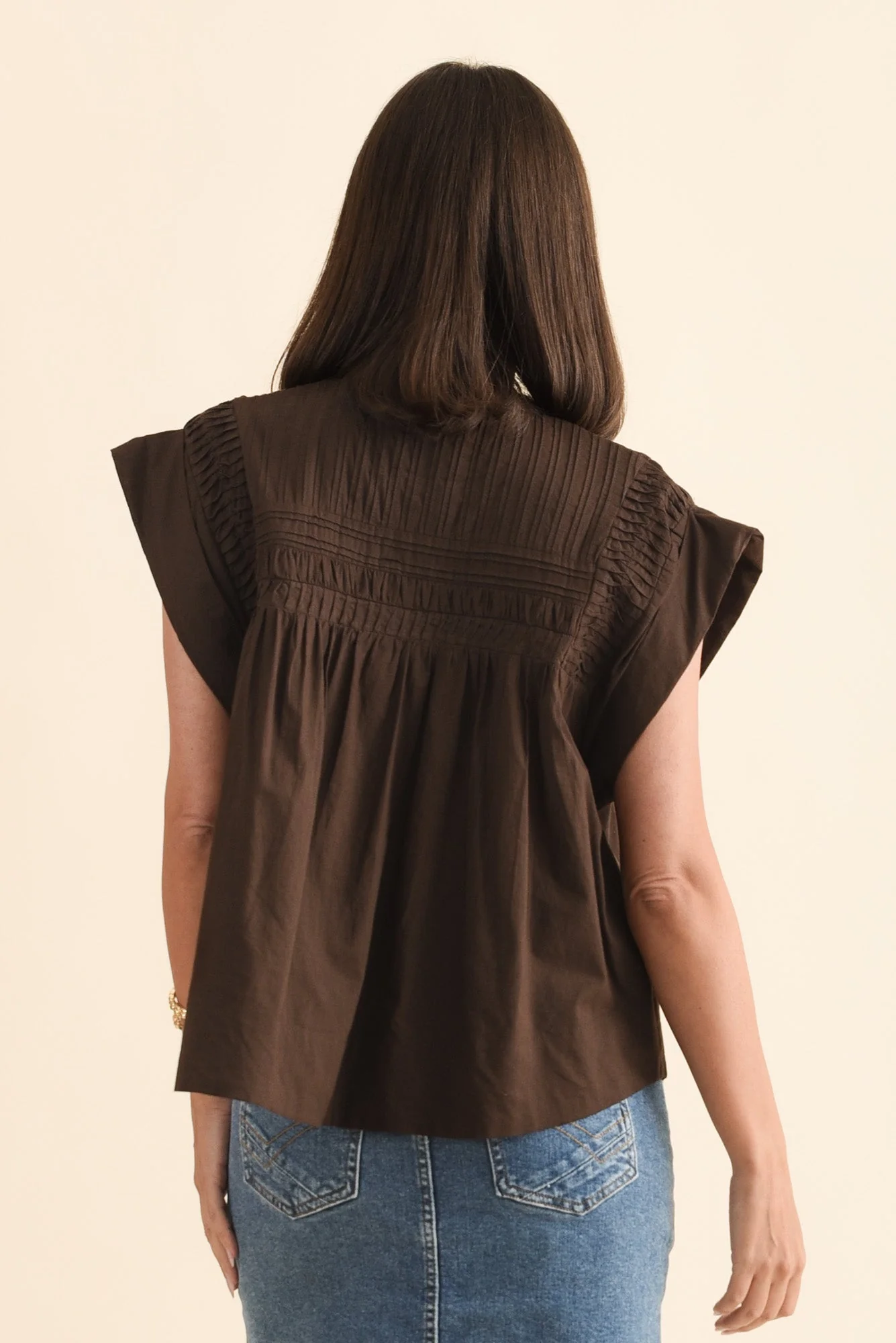 Sharlie Chocolate Cotton Button Top - Image 4