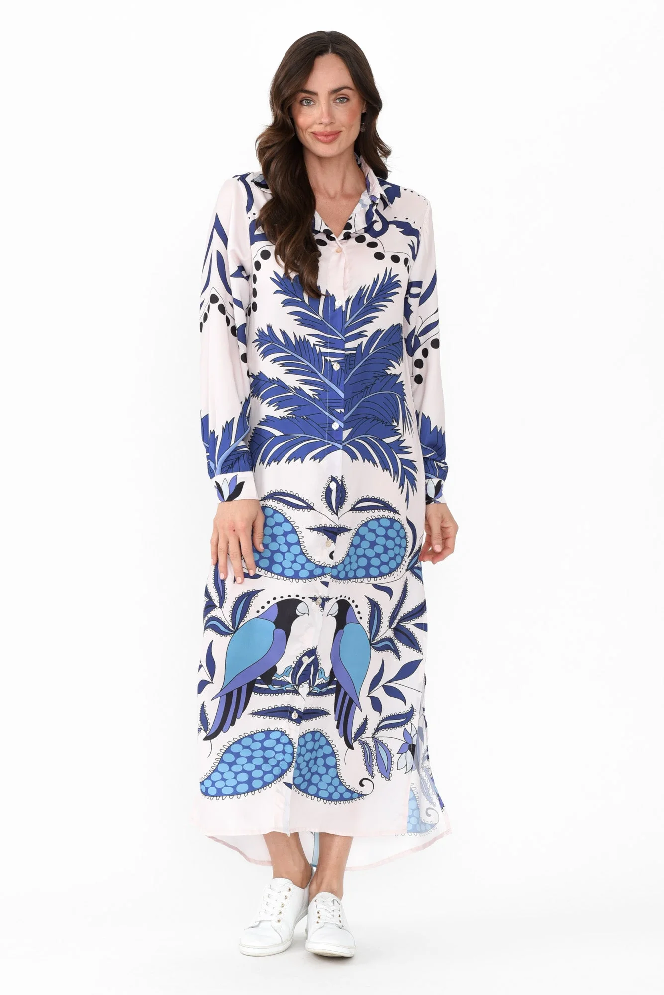 Shayli Blue Tropical Shirt Dress - Image 7