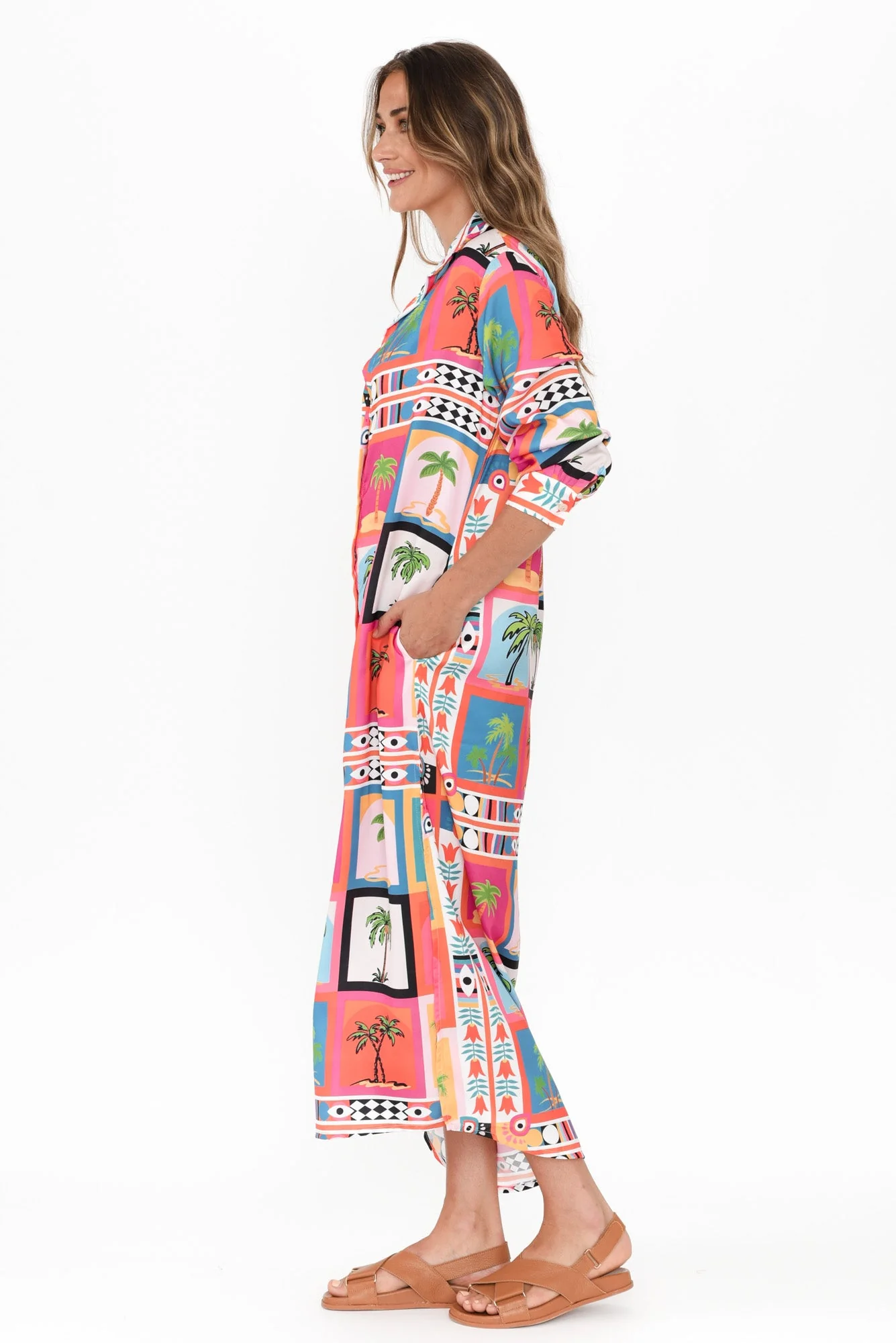 Shayli Pink Tropical Shirt Dress - Image 6