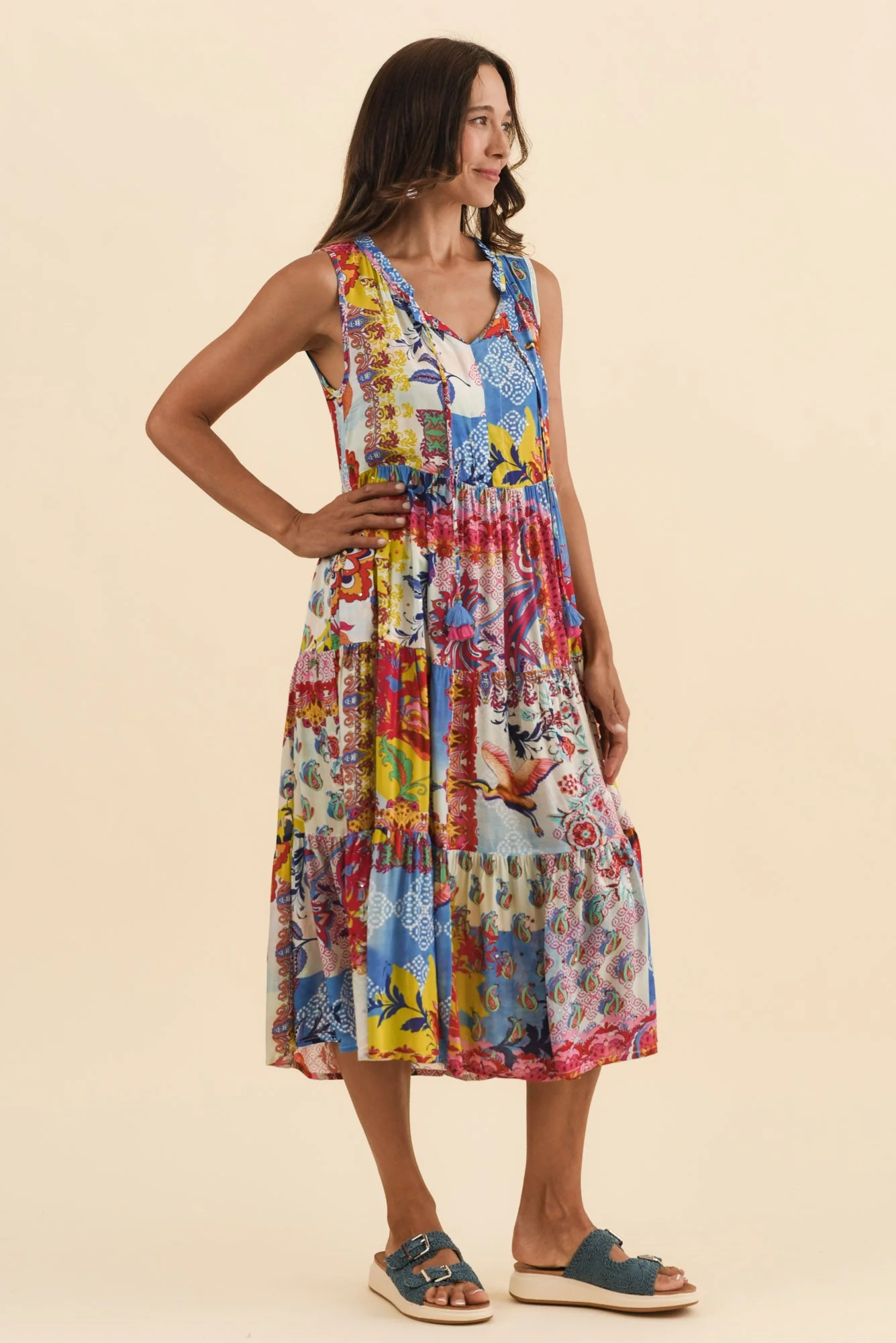 Shylo Red Patchwork Sleeveless Dress - Image 3