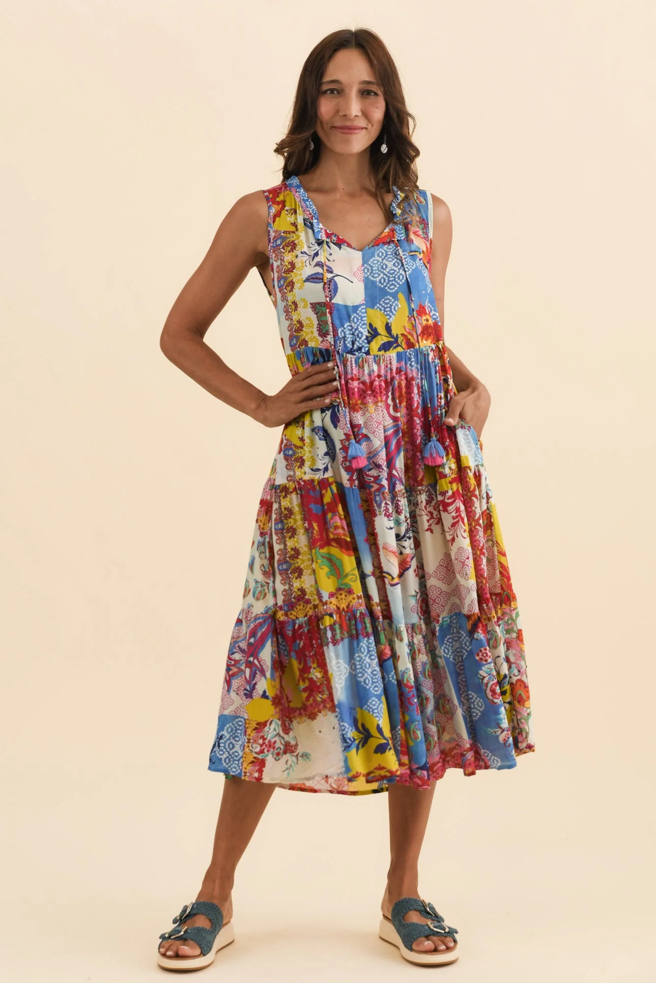 Shylo Red Patchwork Sleeveless Dress - Image 6