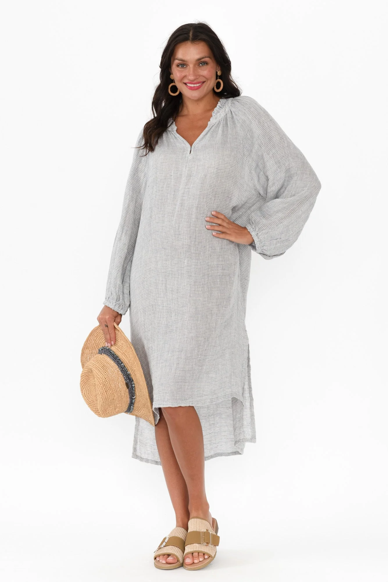 Sierra Light Blue Stripe Linen Dress