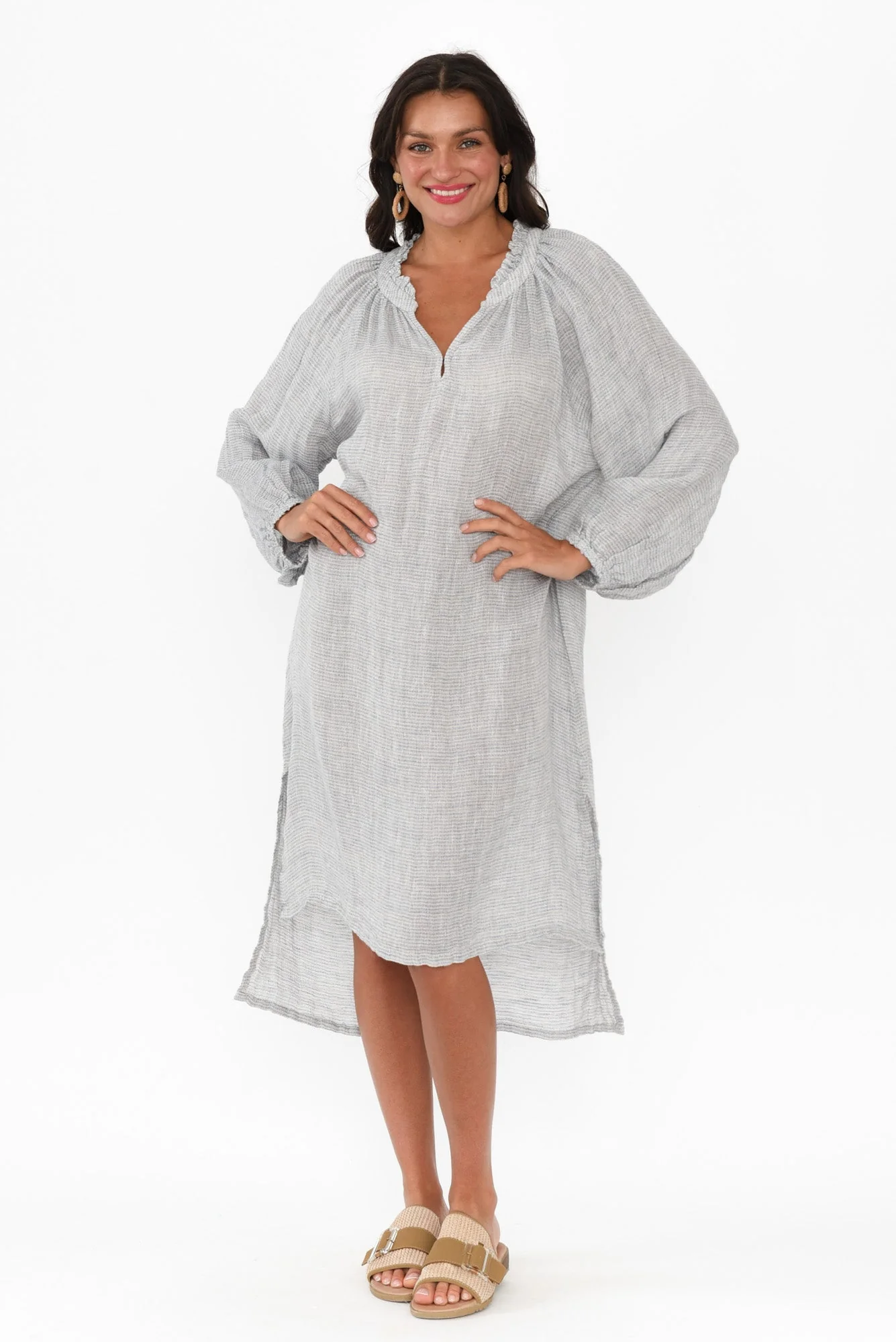 Sierra Light Blue Stripe Linen Dress - Image 6