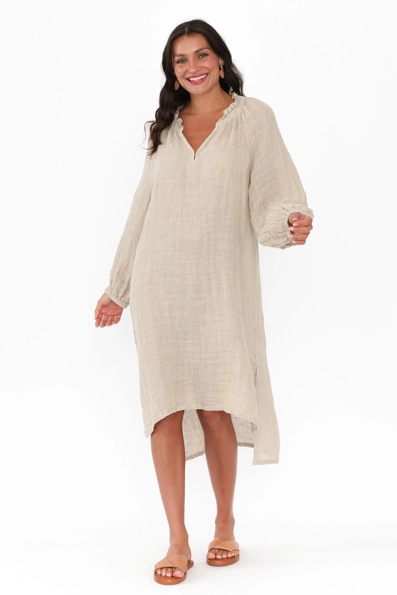 Sierra Natural Linen Midi Dress